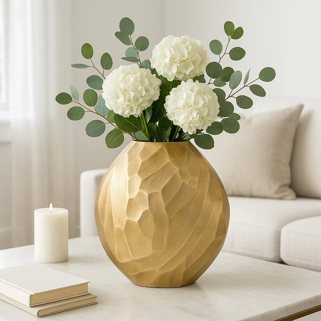 Aluminum 14"h Hammered Vase, Champagne - Image 2