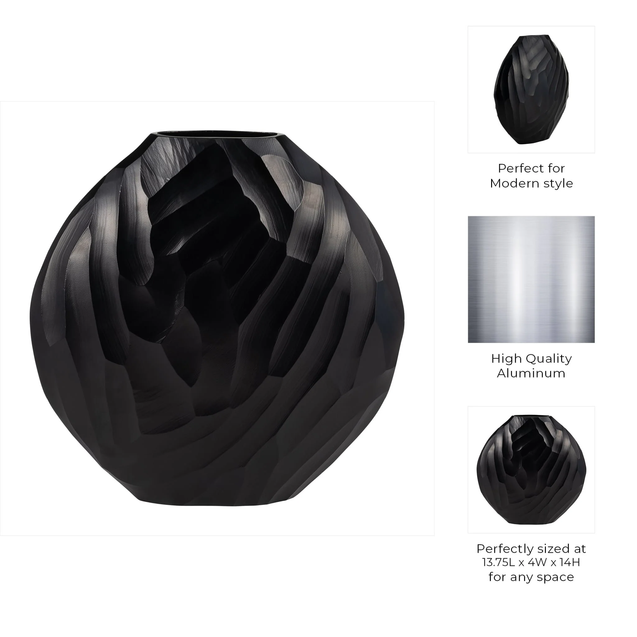 Aluminum 14"h Hammered Vase, Matte Black - Image 9