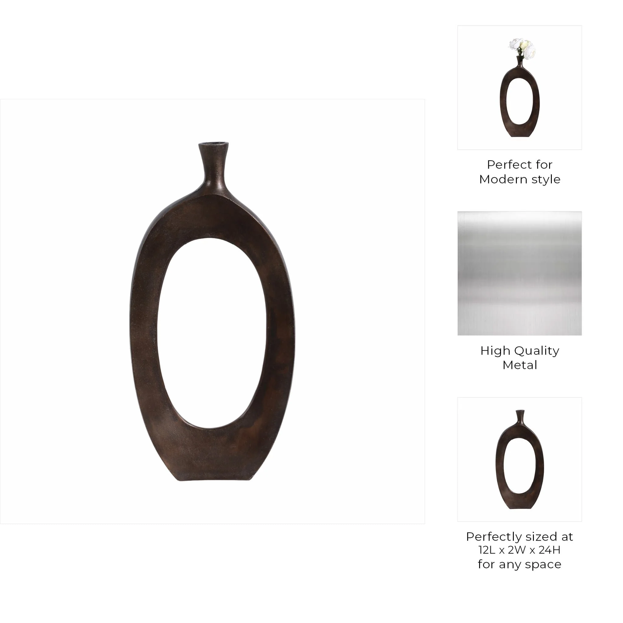 Aluminum 25"h Cut-out Vase, Bronze - Image 9