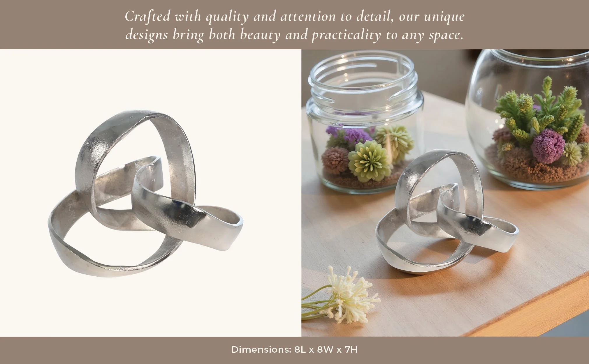 Aluminum Knot Sculpture, 7", Silver Matte - Image 9