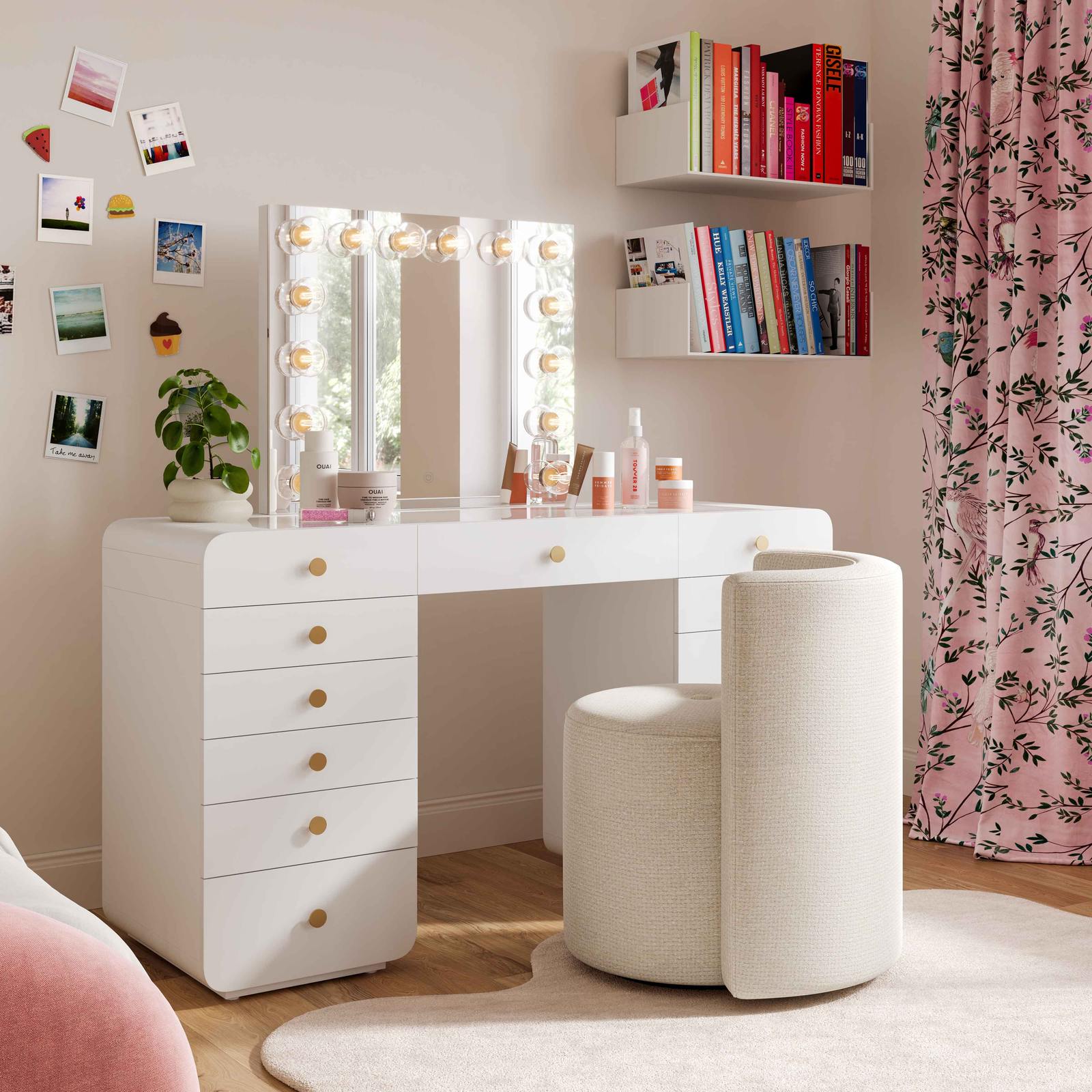 Alyssa Cream Chenille Rolling Desk Chair - Image 2