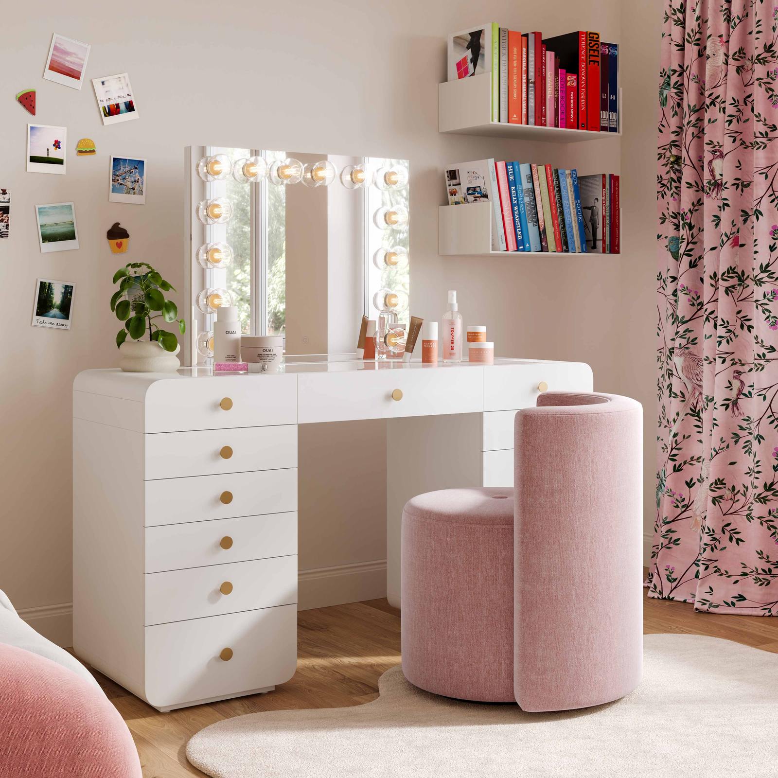 Alyssa Pink Upcycled Velvet Rolling Desk Chair - Image 2