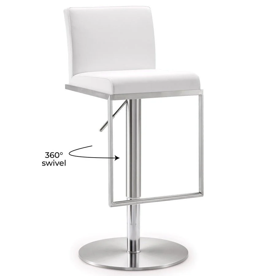 Amalfi White Performance Vegan Leather Adjustable Stool - Image 8