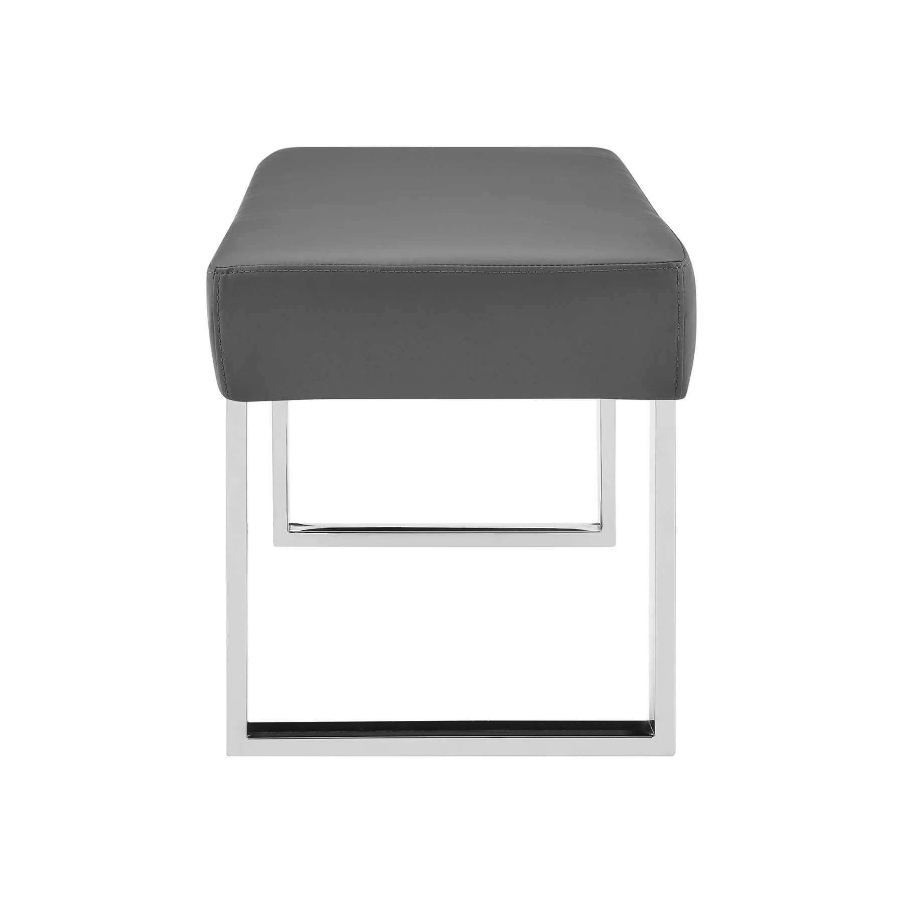 Amanda Contemporary Dining Bench in Gray Faux Leather and Chrome Finish - Image 3