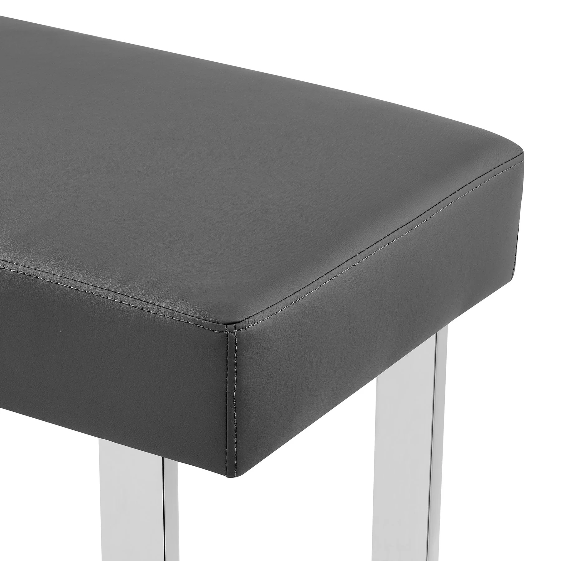 Amanda Contemporary Dining Bench in Gray Faux Leather and Chrome Finish - Image 4