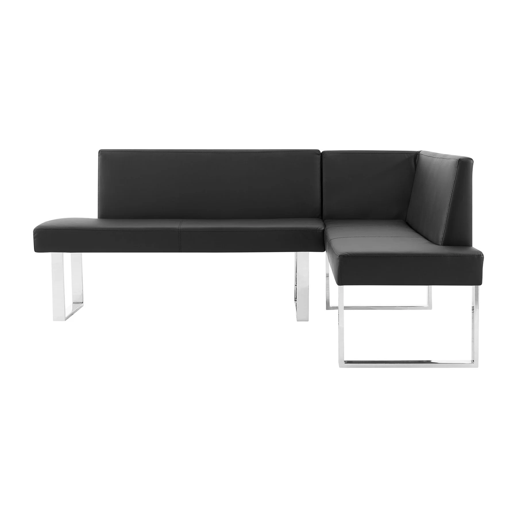 Amanda Contemporary Nook Corner Dining Bench in Black Faux Leather and Chrome Finish - Image 3