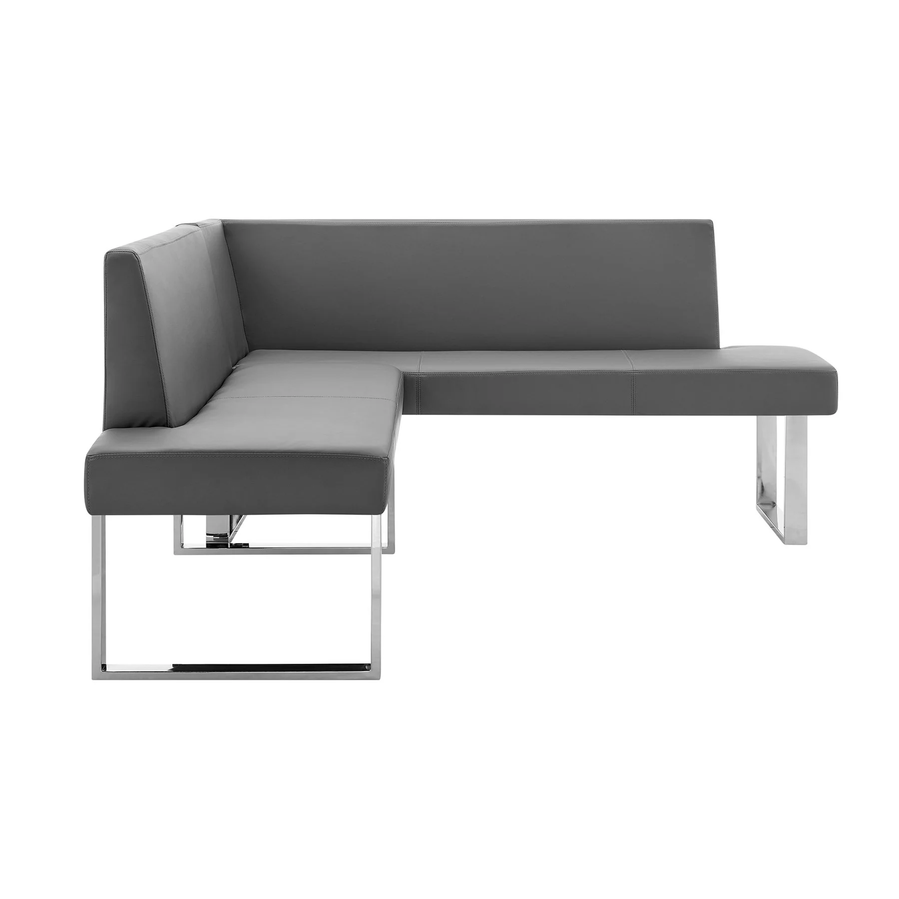 Amanda Contemporary Nook Corner Dining Bench in Gray Faux Leather and Chrome Finish - Image 2