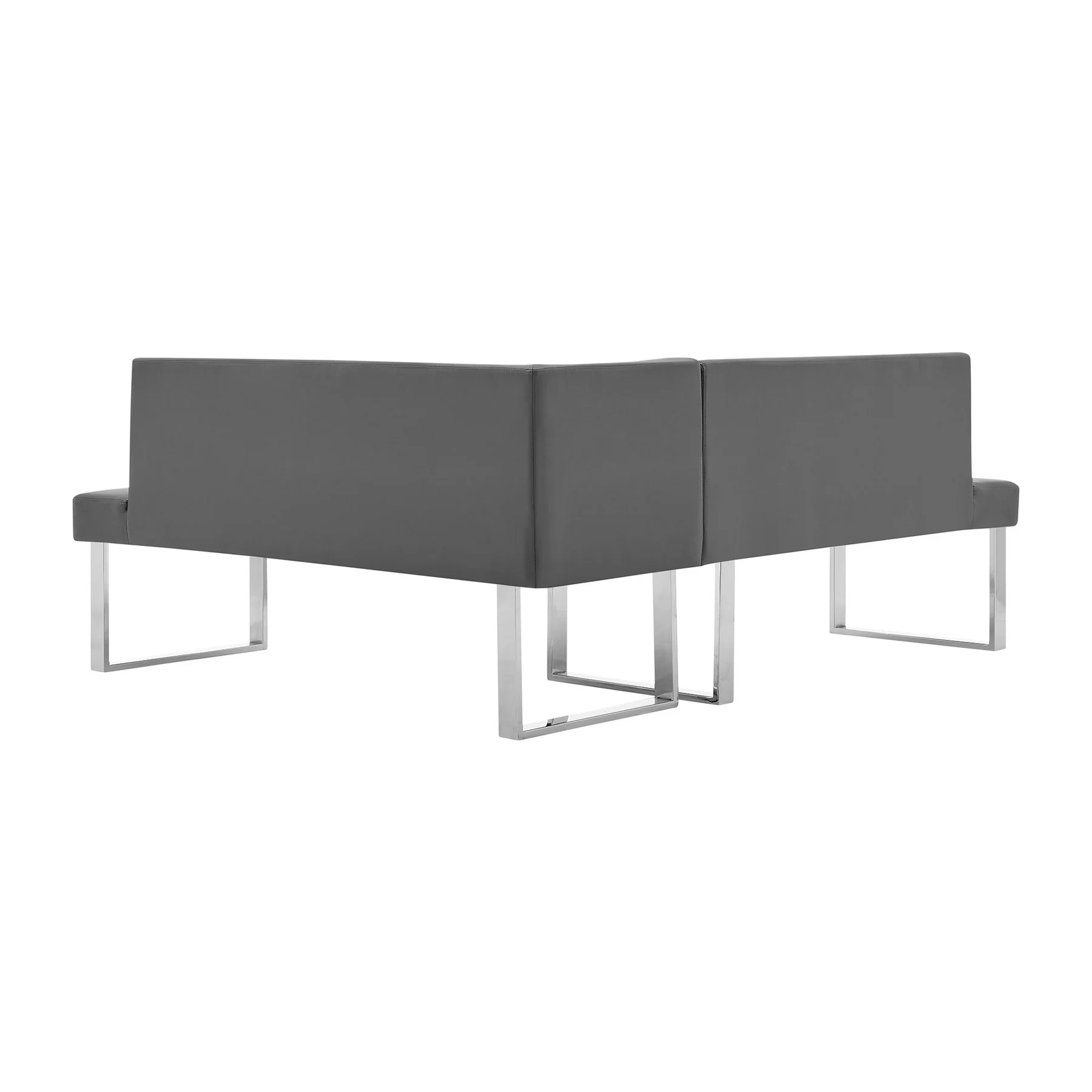 Amanda Contemporary Nook Corner Dining Bench in Gray Faux Leather and Chrome Finish - Image 4