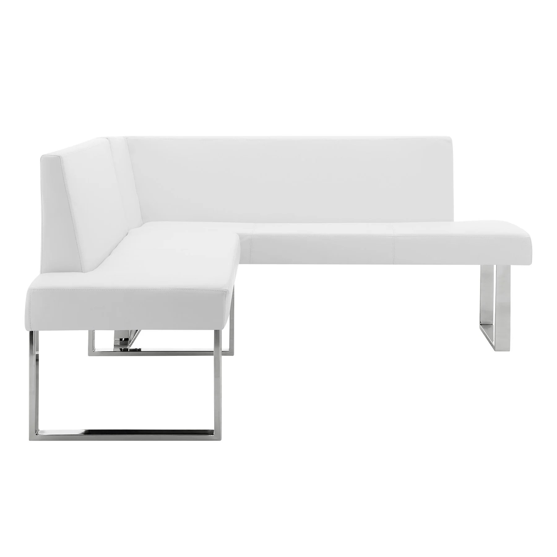 Amanda Contemporary Nook Corner Dining Bench in White Faux Leather and Chrome Finish - Image 2