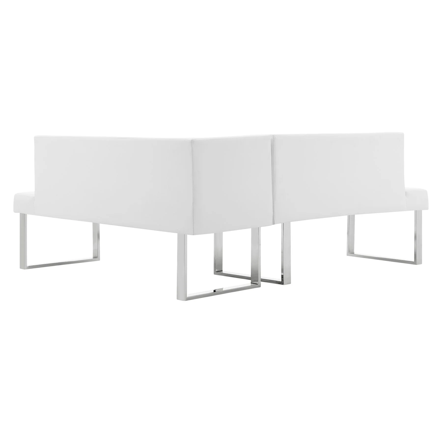 Amanda Contemporary Nook Corner Dining Bench in White Faux Leather and Chrome Finish - Image 4
