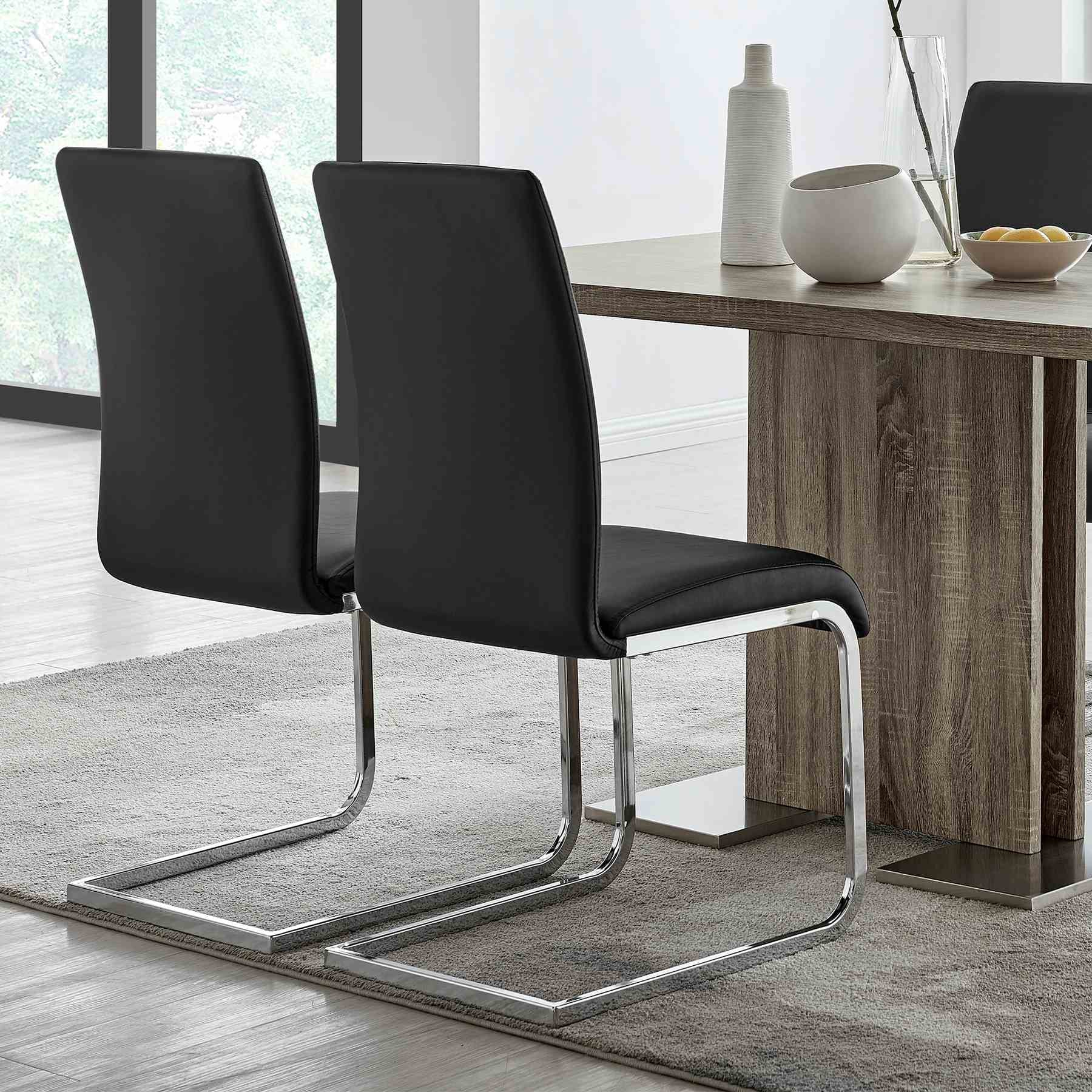 Amanda Contemporary Side Chair in Black Faux Leather and Chrome Finish - Set of 2 - Image 7