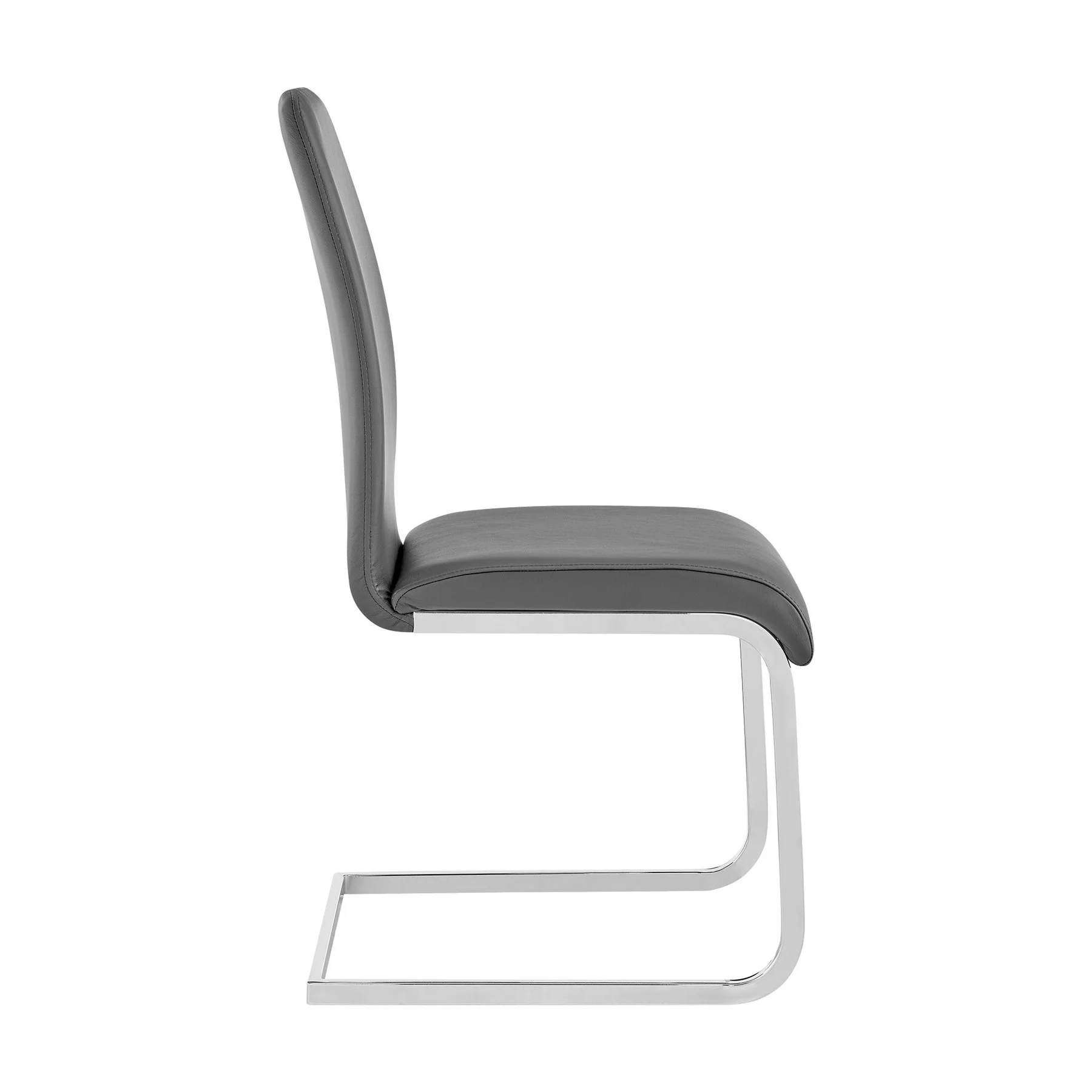 Amanda Contemporary Side Chair in Gray Faux Leather and Chrome Finish - Set of 2 - Image 3