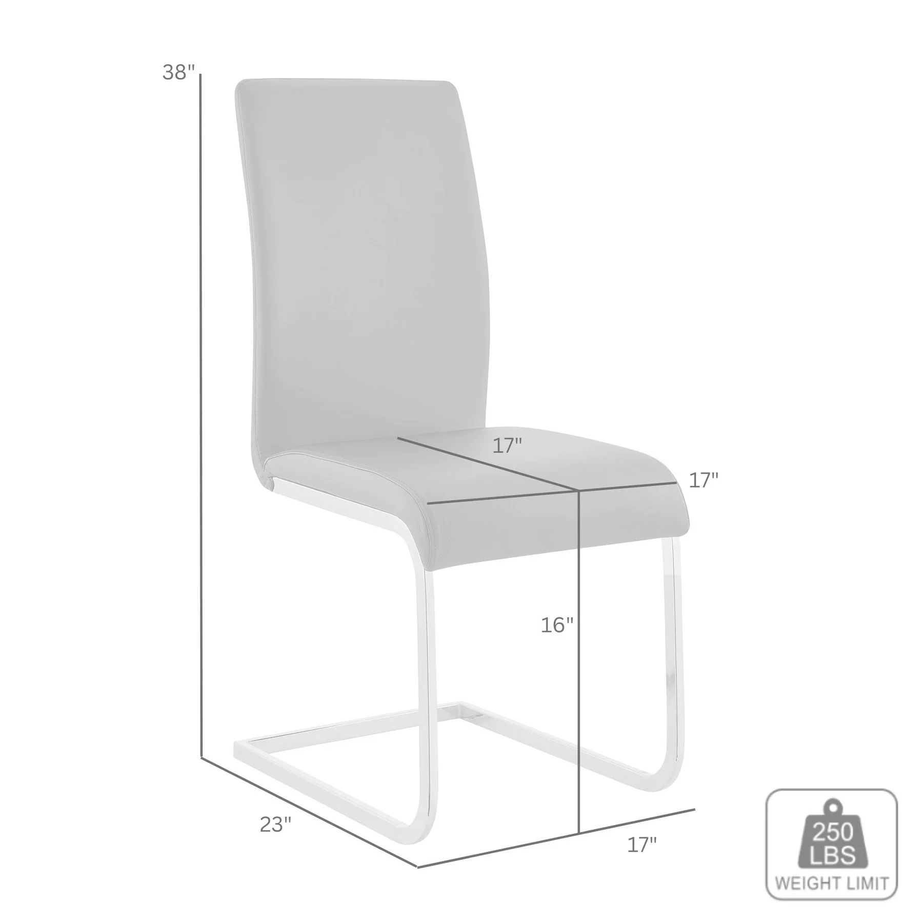 Amanda Contemporary Side Chair in Gray Faux Leather and Chrome Finish - Set of 2 - Image 8
