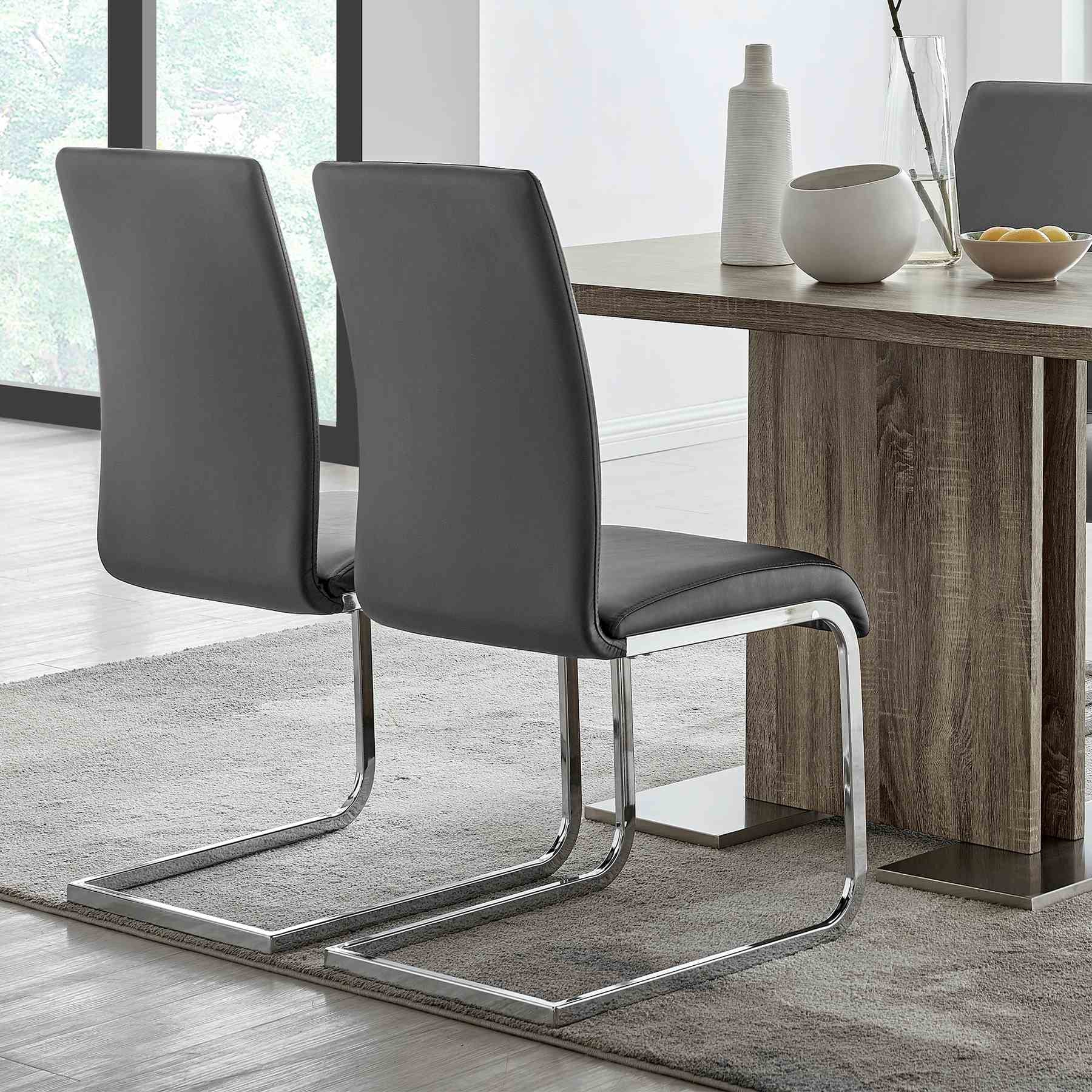 Amanda Contemporary Side Chair in Gray Faux Leather and Chrome Finish - Set of 2 - Image 9