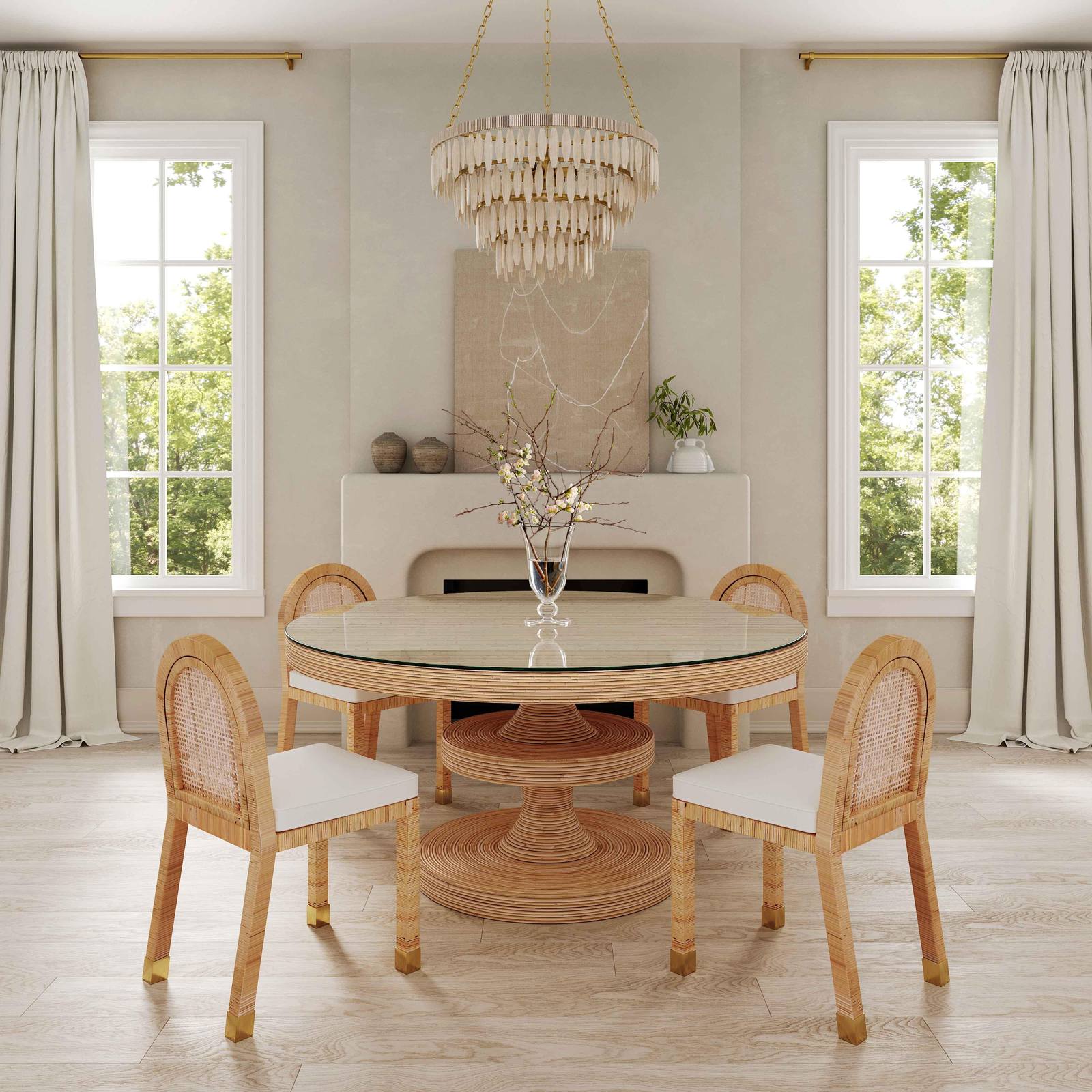 Amara Natural Rattan and Performance Fabric Arched Back Dining Chair - Image 2