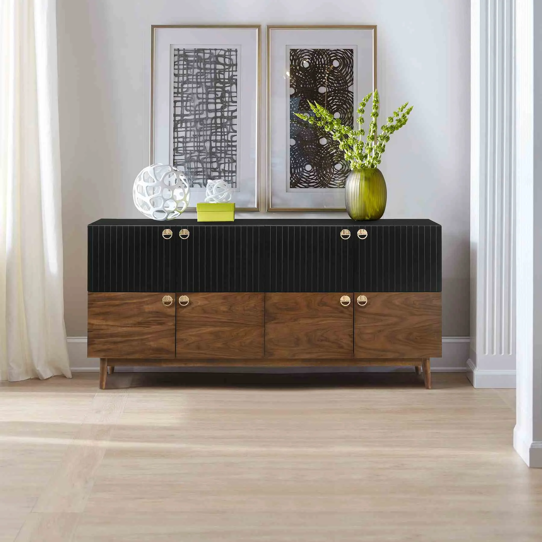 Amigo Black Veneer and Walnut Wood Buffet - Image 7
