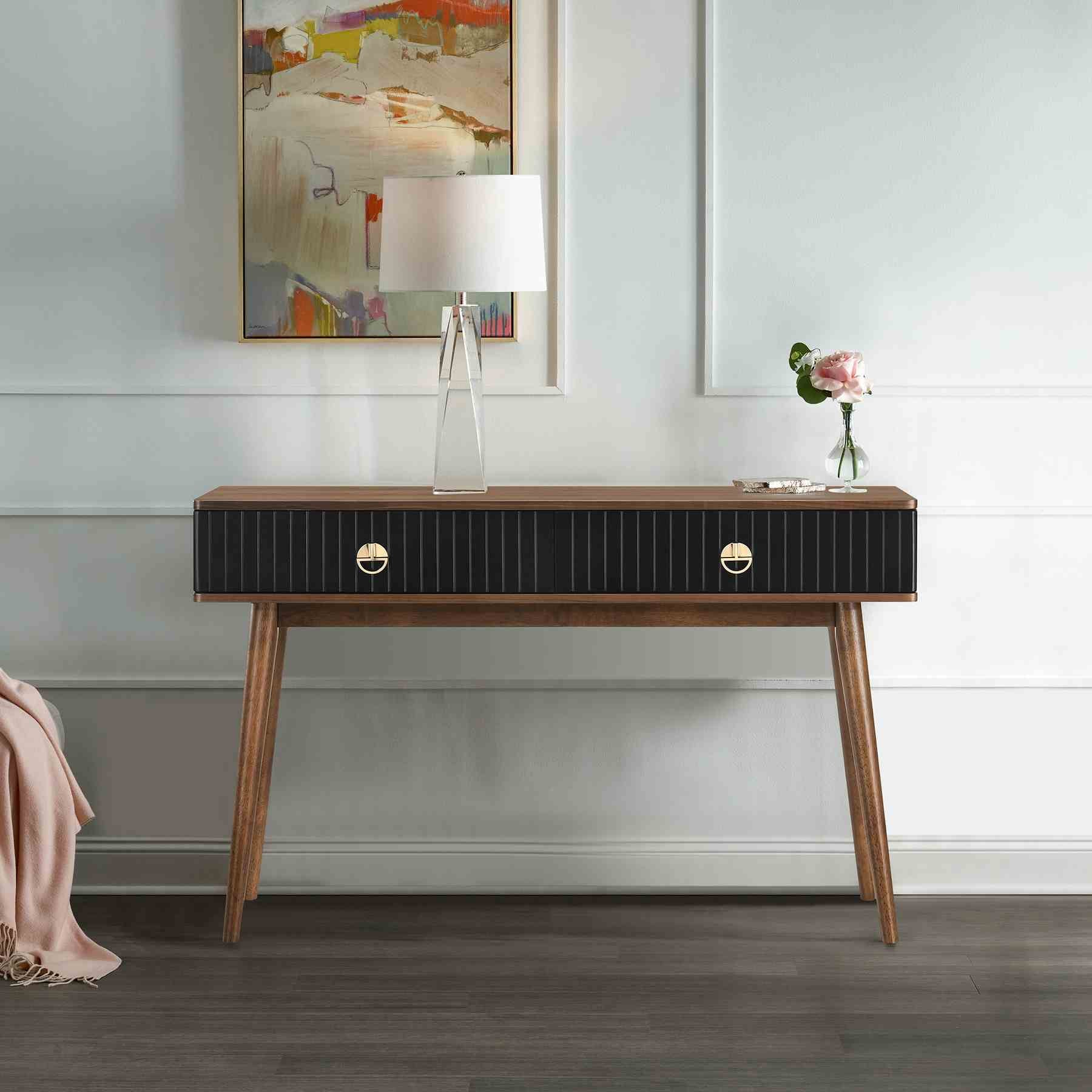 Amigo Black Veneer and Walnut Wood Console Table - Image 7