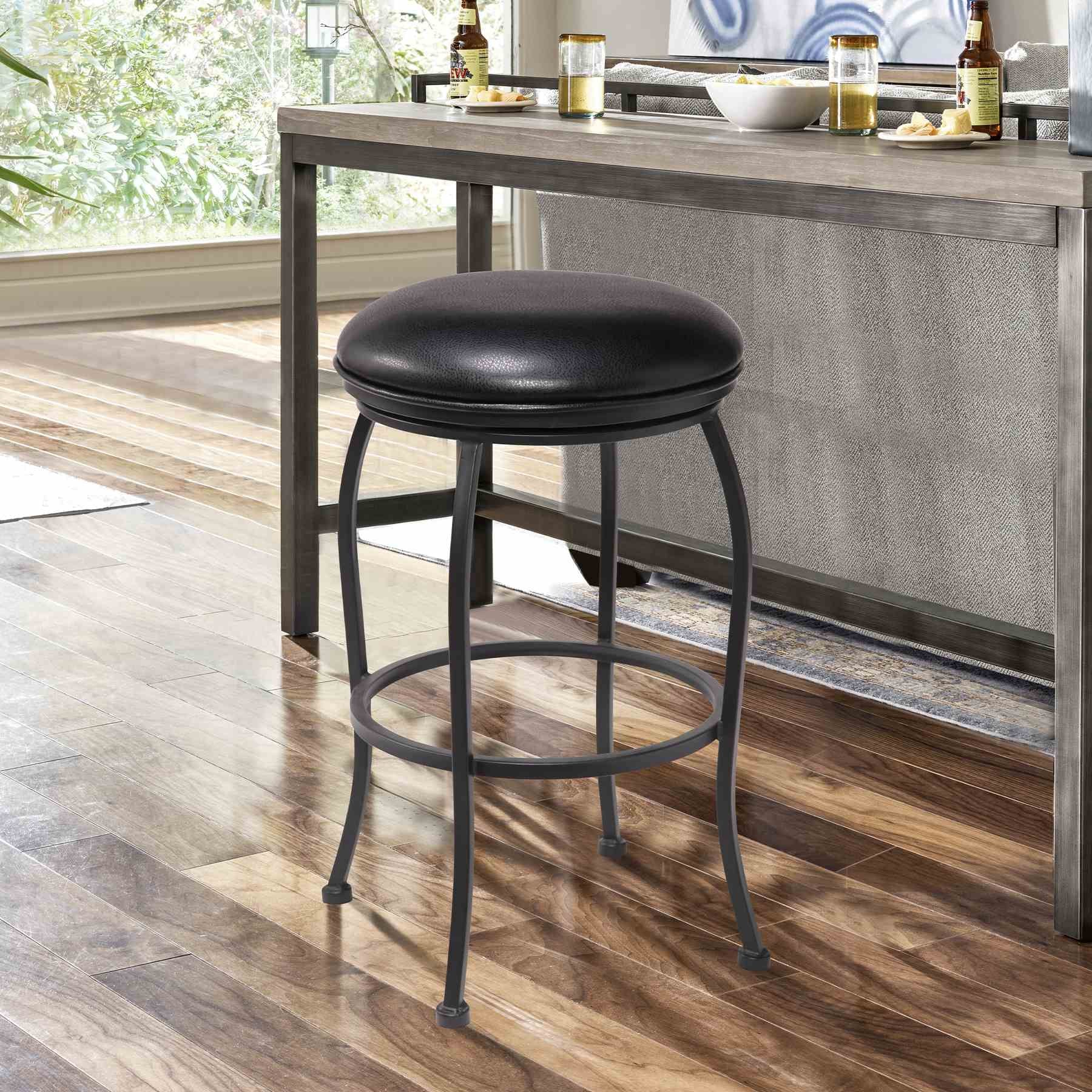 Amy Contemporary 26" Counter Height Barstool in Matte Black Finish and Black Faux Leather - Image 2
