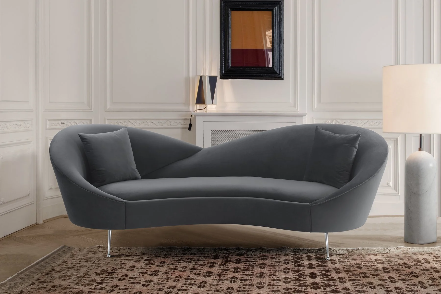 Anabella Gray Fabric Upholstered Sofa with Silver Legs - Image 7