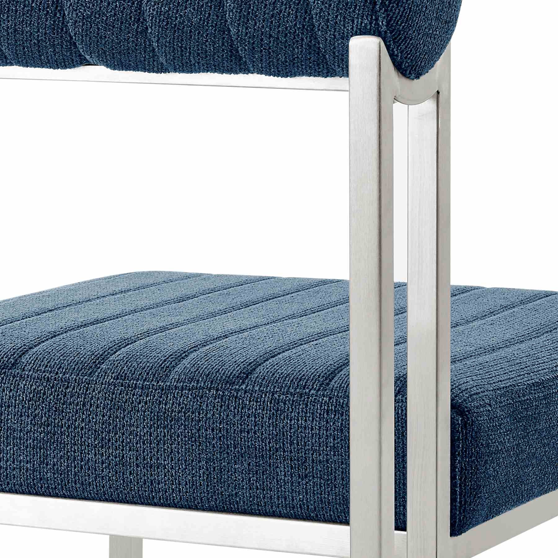 Anastasia Dining Chair with Brushed Stainless Steel and Blue Fabric - Set of 2 - Image 8