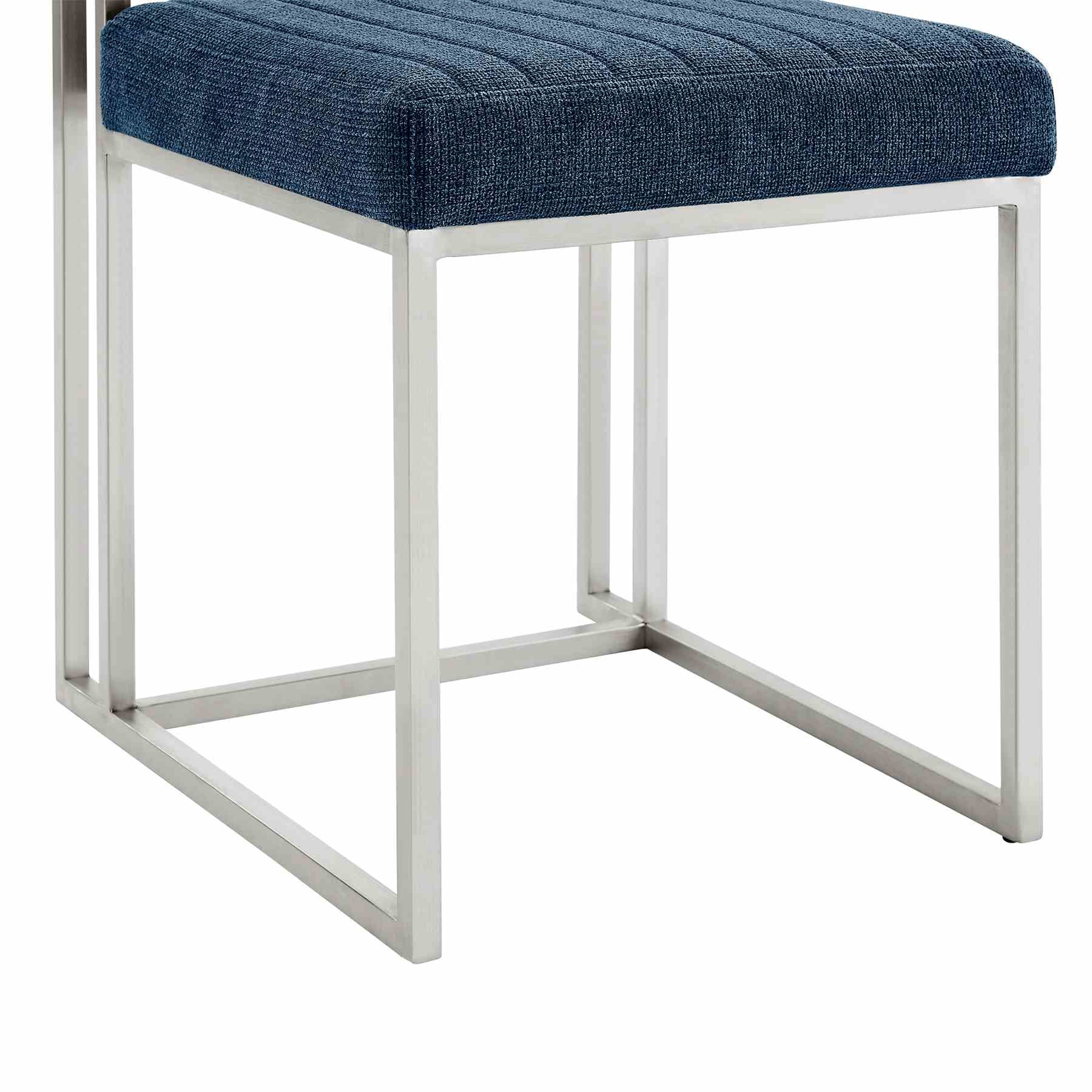 Anastasia Dining Chair with Brushed Stainless Steel and Blue Fabric - Set of 2 - Image 9