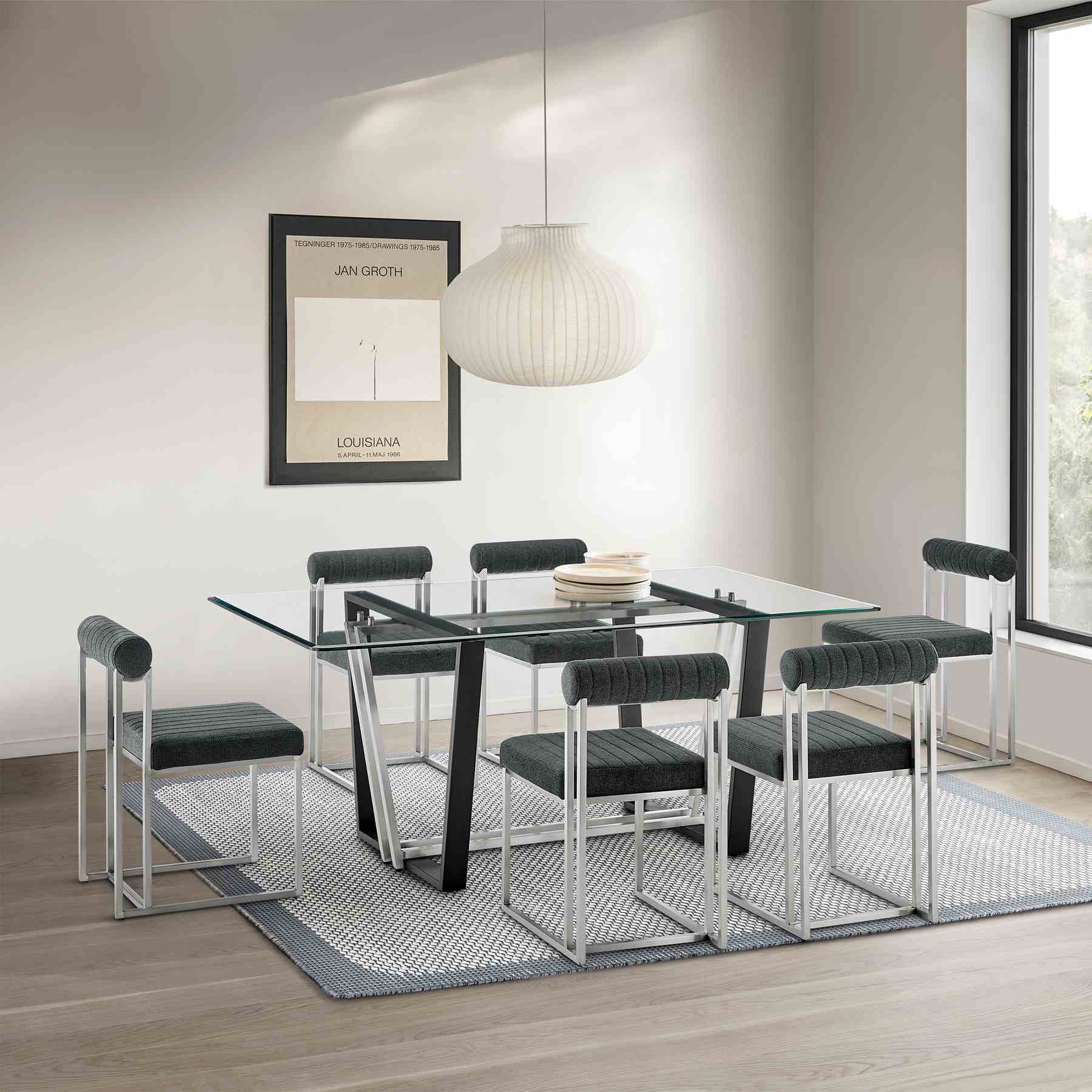 Anastasia Dining Chair with Brushed Stainless Steel and Charcoal Fabric - Set of 2 - Image 12