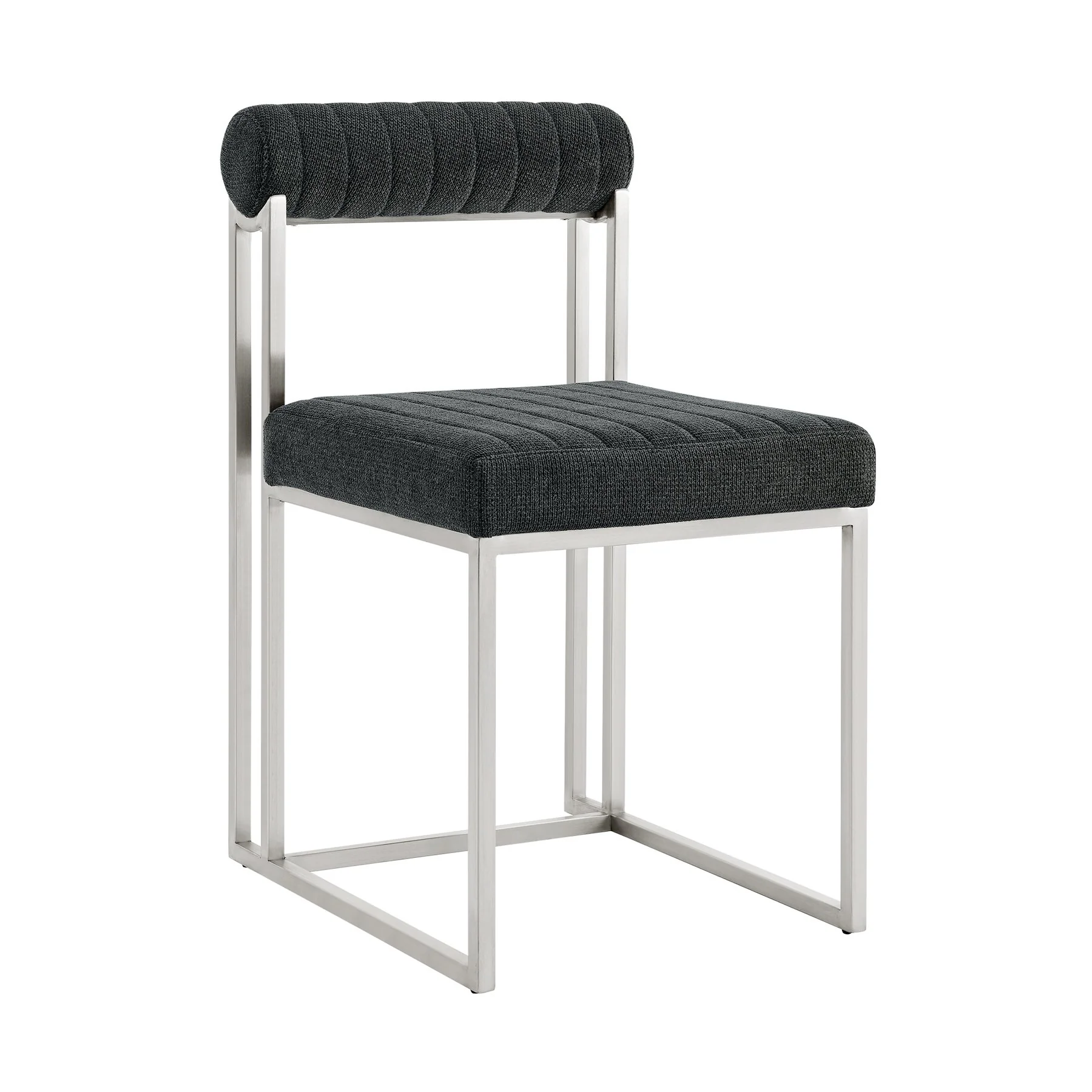 Anastasia Dining Chair with Brushed Stainless Steel and Charcoal Fabric - Set of 2 - Image 2