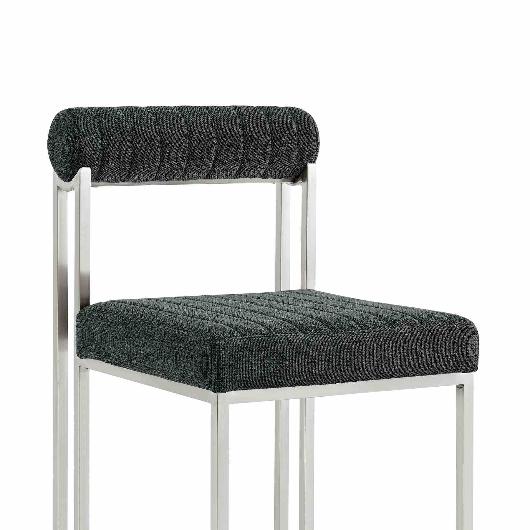 Anastasia Dining Chair with Brushed Stainless Steel and Charcoal Fabric - Set of 2 - Image 5