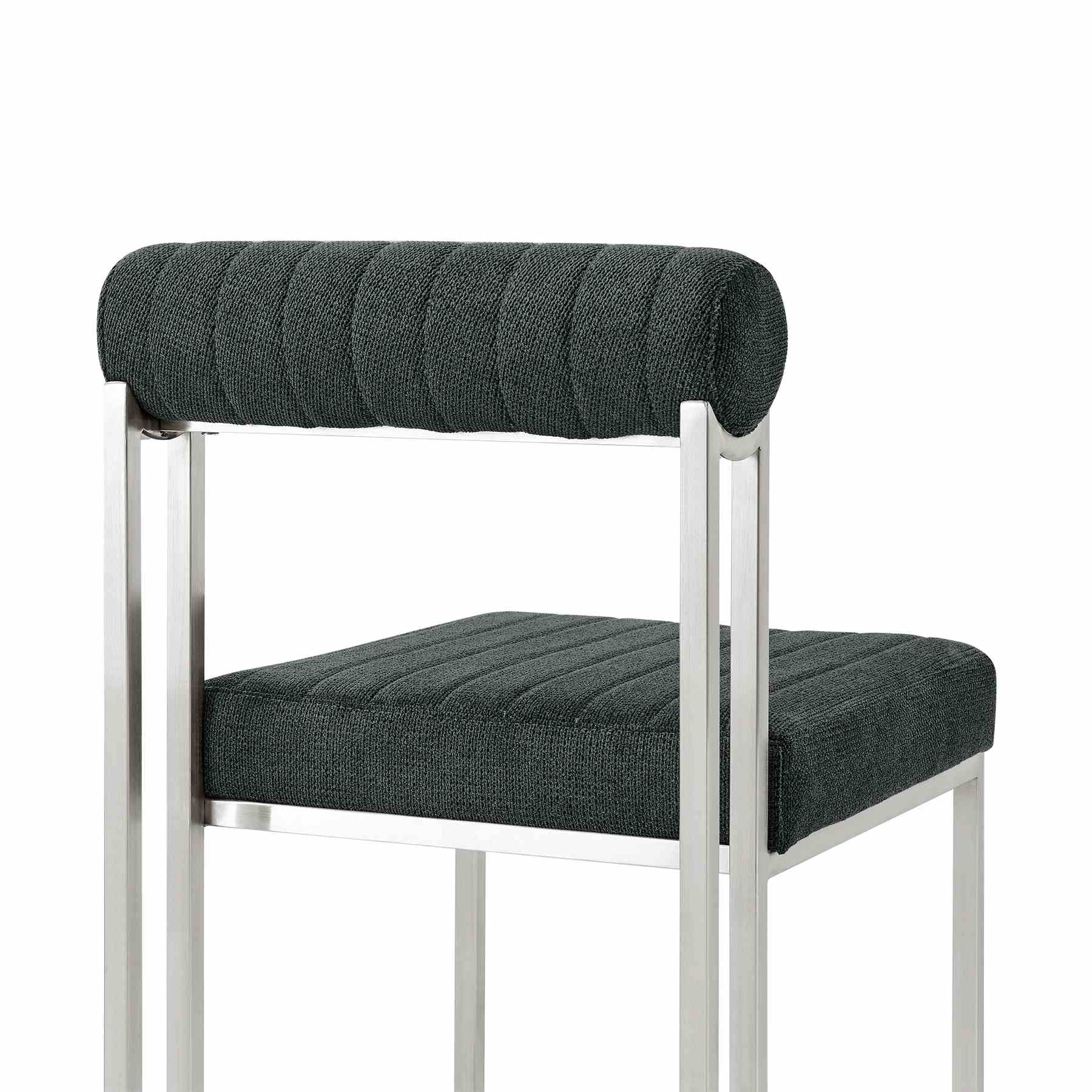 Anastasia Dining Chair with Brushed Stainless Steel and Charcoal Fabric - Set of 2 - Image 6