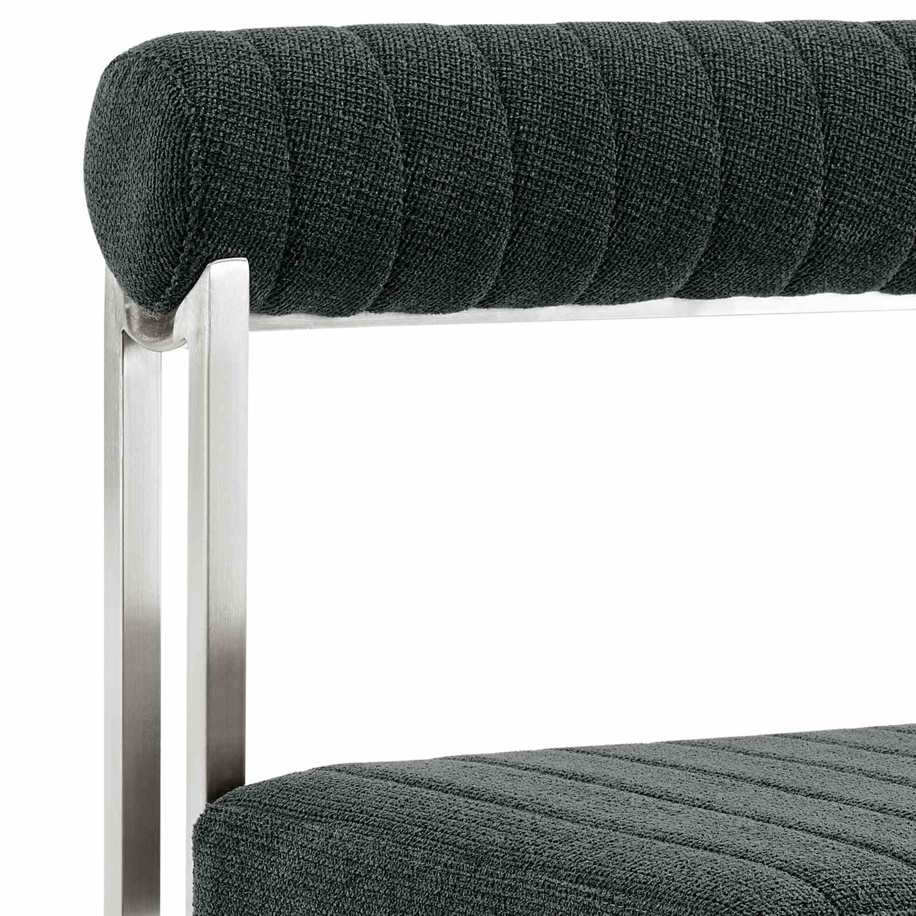 Anastasia Dining Chair with Brushed Stainless Steel and Charcoal Fabric - Set of 2 - Image 7