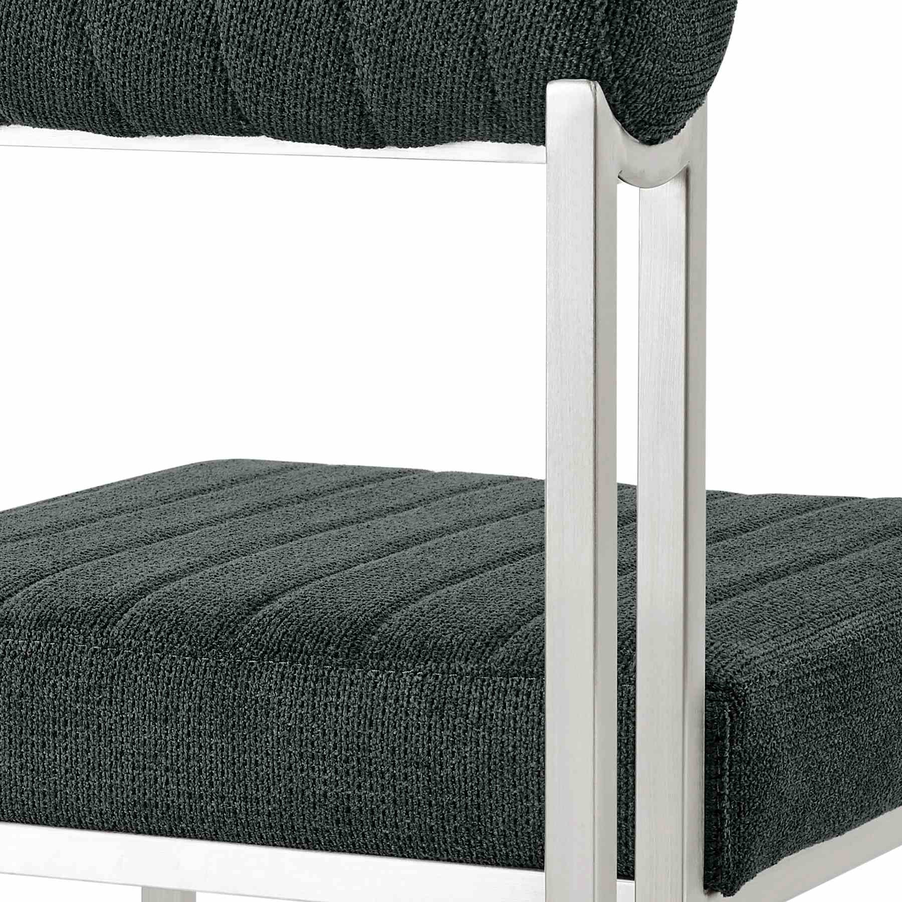 Anastasia Dining Chair with Brushed Stainless Steel and Charcoal Fabric - Set of 2 - Image 8