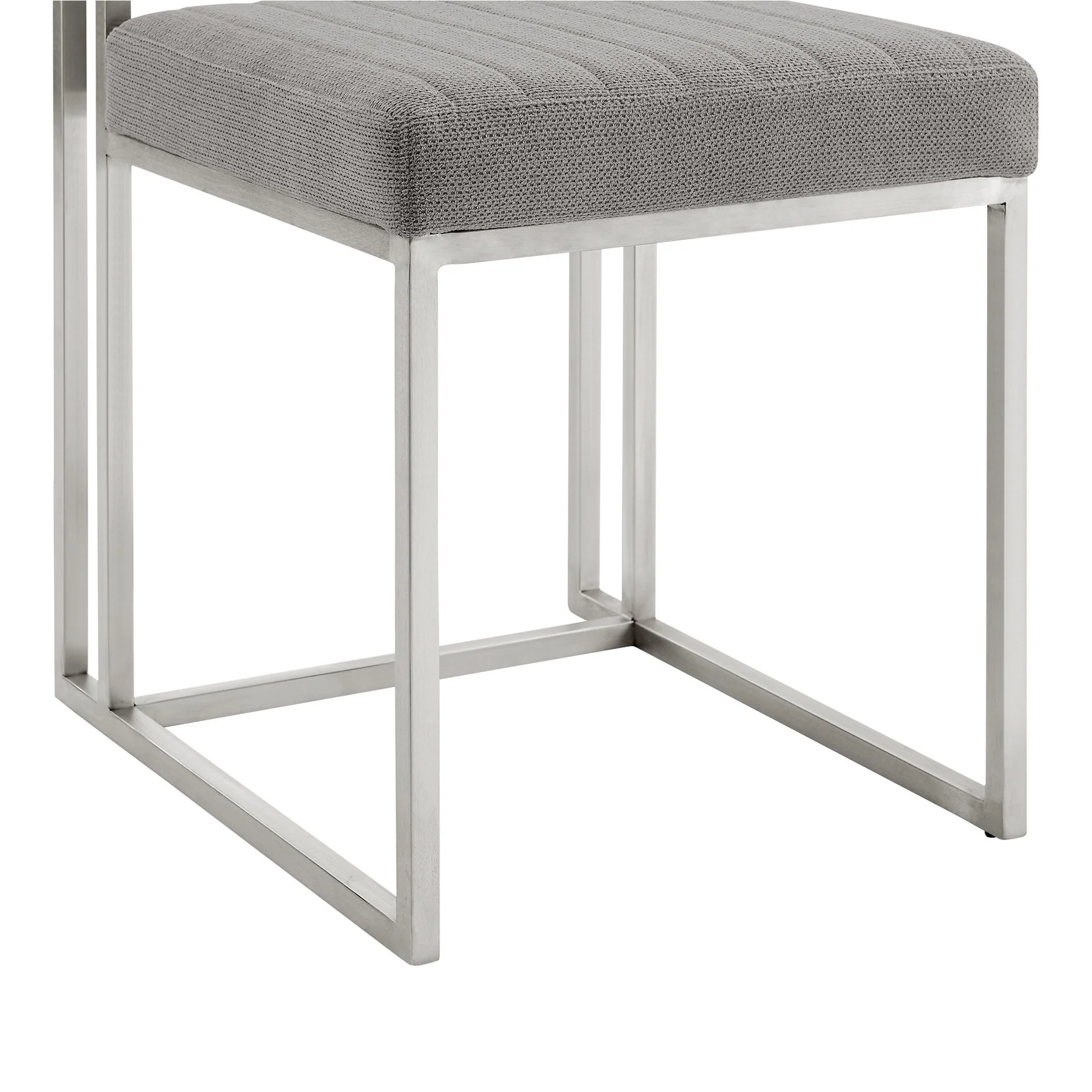 Anastasia Dining Chair with Brushed Stainless Steel and Light Gray Fabric - Set of 2 - Image 9