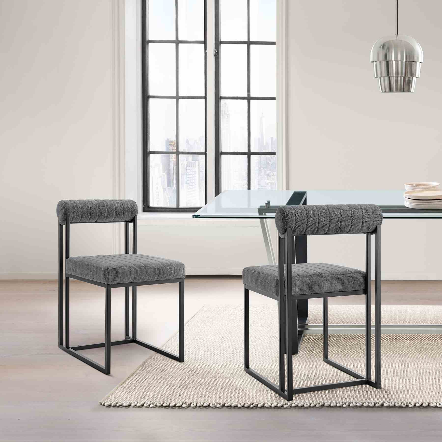 Anastasia Dining Chair with Matte Black Iron and Anchor Gray Fabric - Set of 2 - Image 11