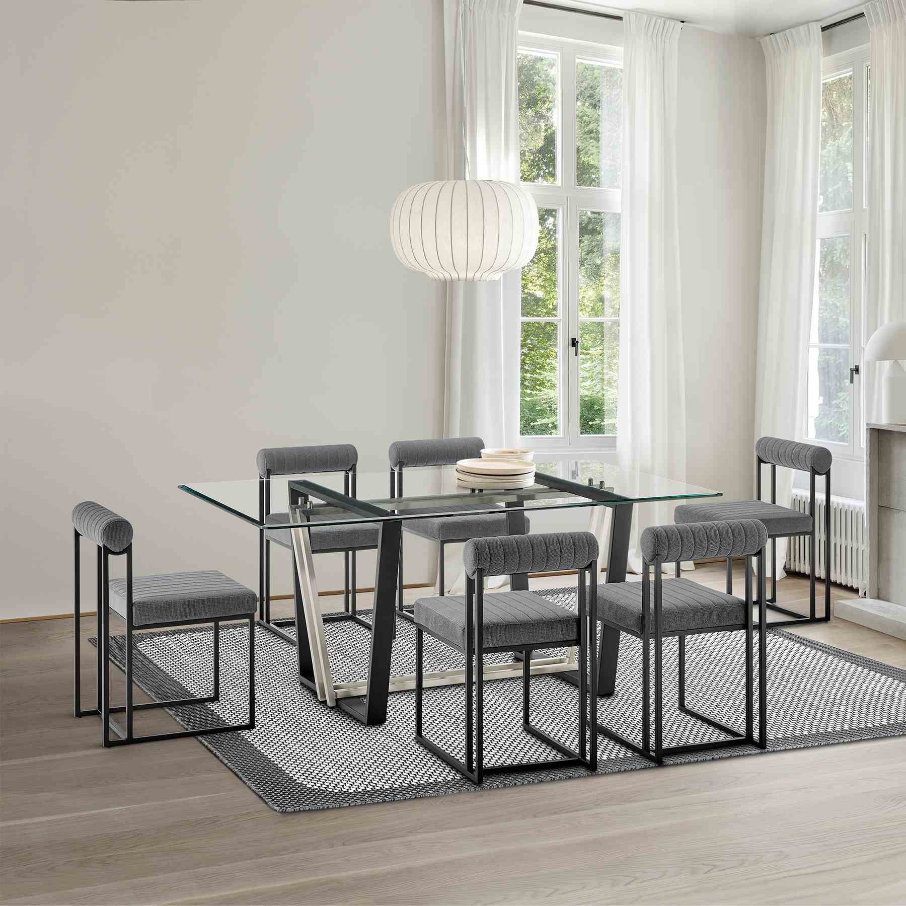Anastasia Dining Chair with Matte Black Iron and Anchor Gray Fabric - Set of 2 - Image 12