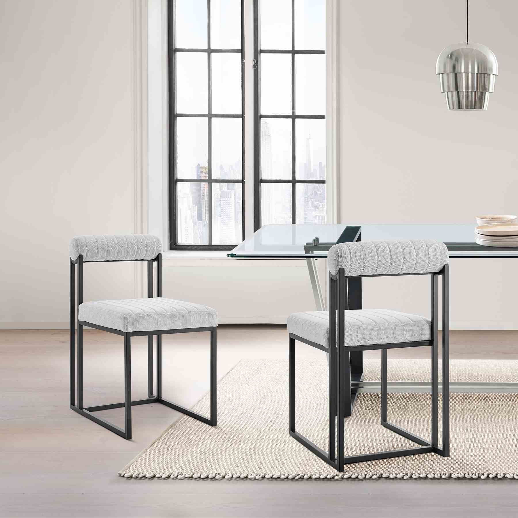 Anastasia Dining Chair with Matte Black Iron and Light Gray Fabric - Set of 2 - Image 11