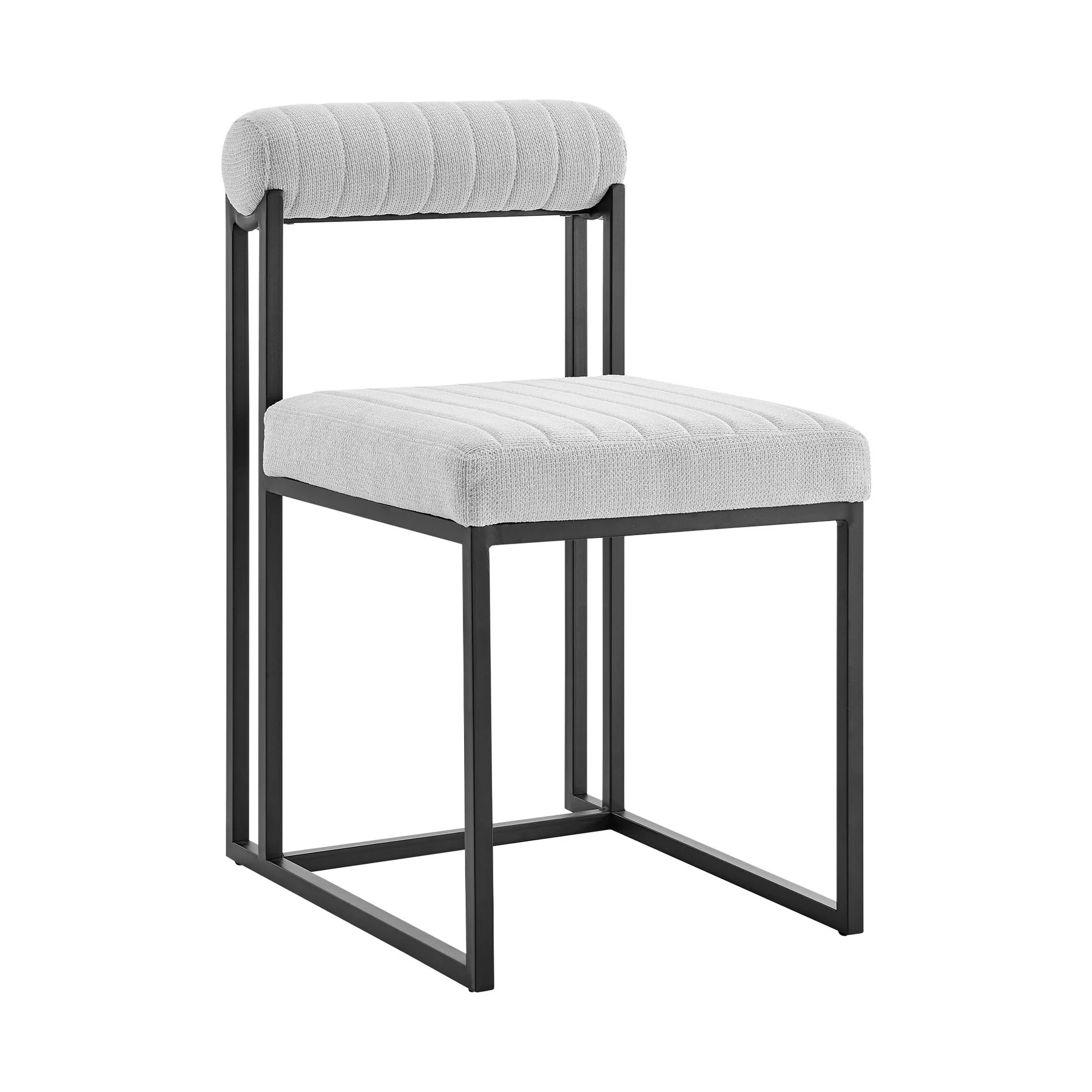 Anastasia Dining Chair with Matte Black Iron and Light Gray Fabric - Set of 2 - Image 2