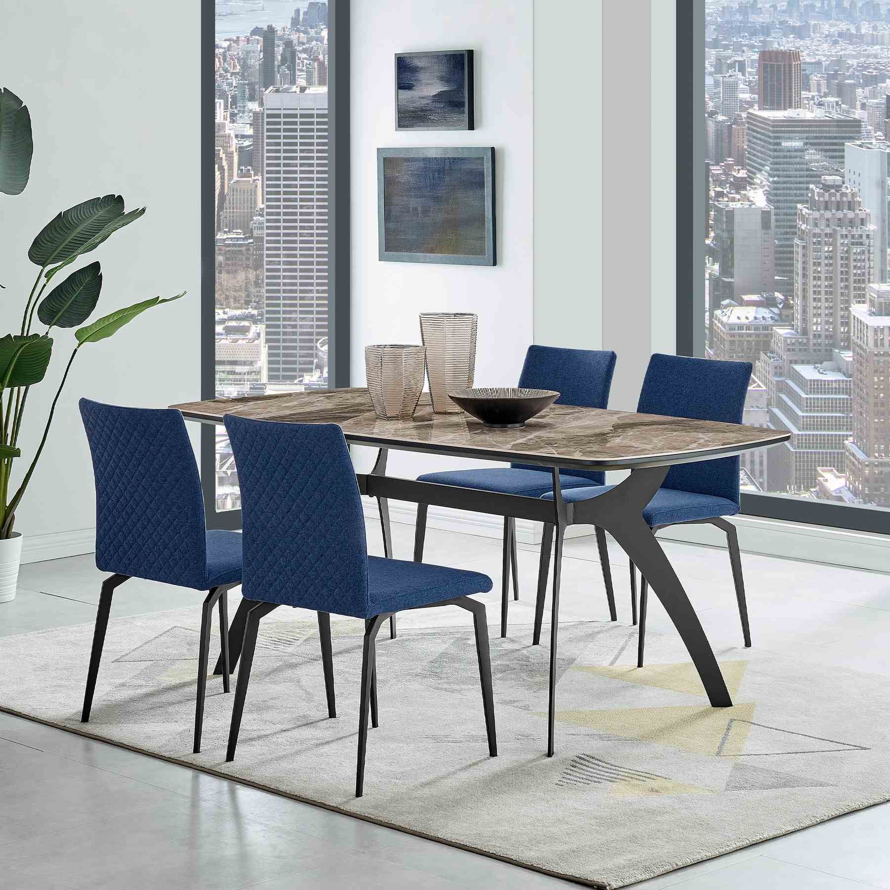Andes and Lyon Blue Fabric 5 Piece Rectangular Dining Set - Image 8