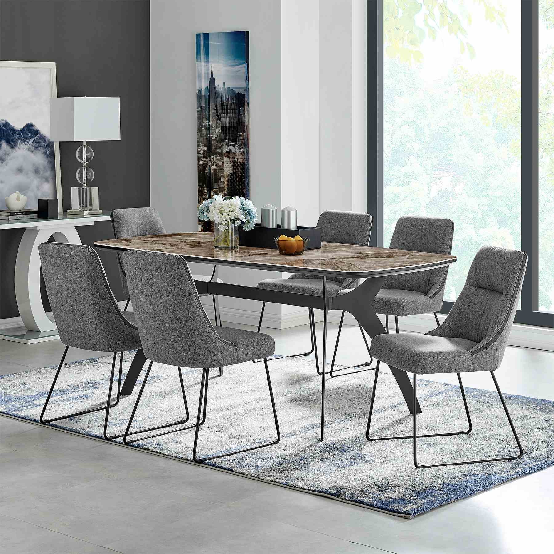 Andes and Quartz Gray Fabric 7 Piece Rectangular Dining Set - Image 8