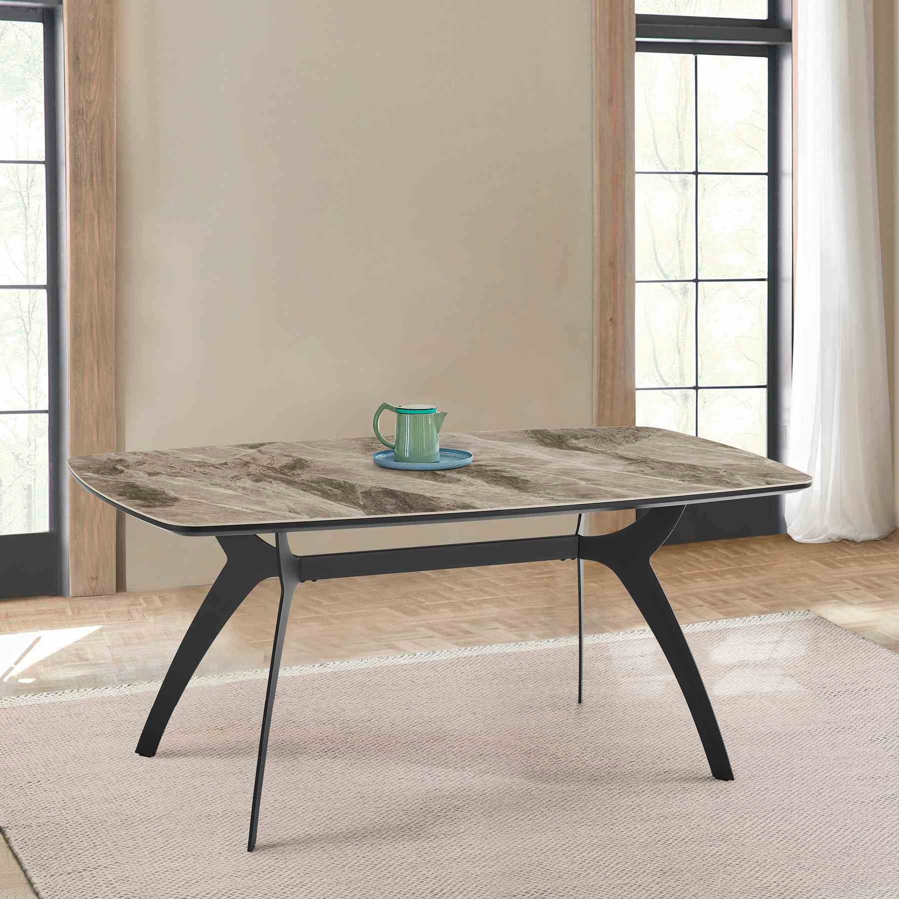 Andes Ceramic and Metal Rectangular Dining Room Table - Image 6