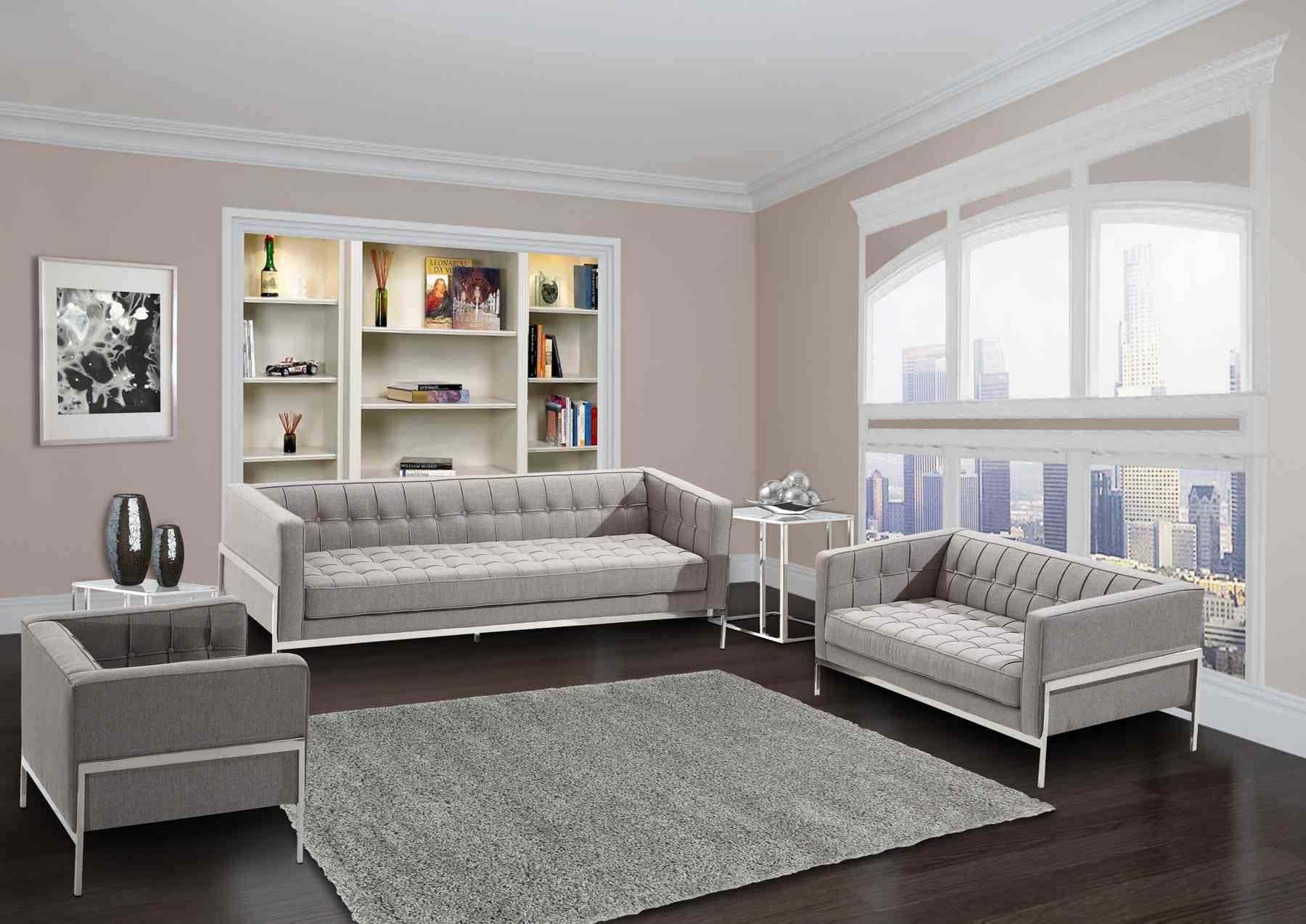 Andre Contemporary Chair In Gray Tweed and Stainless Steel - Image 6