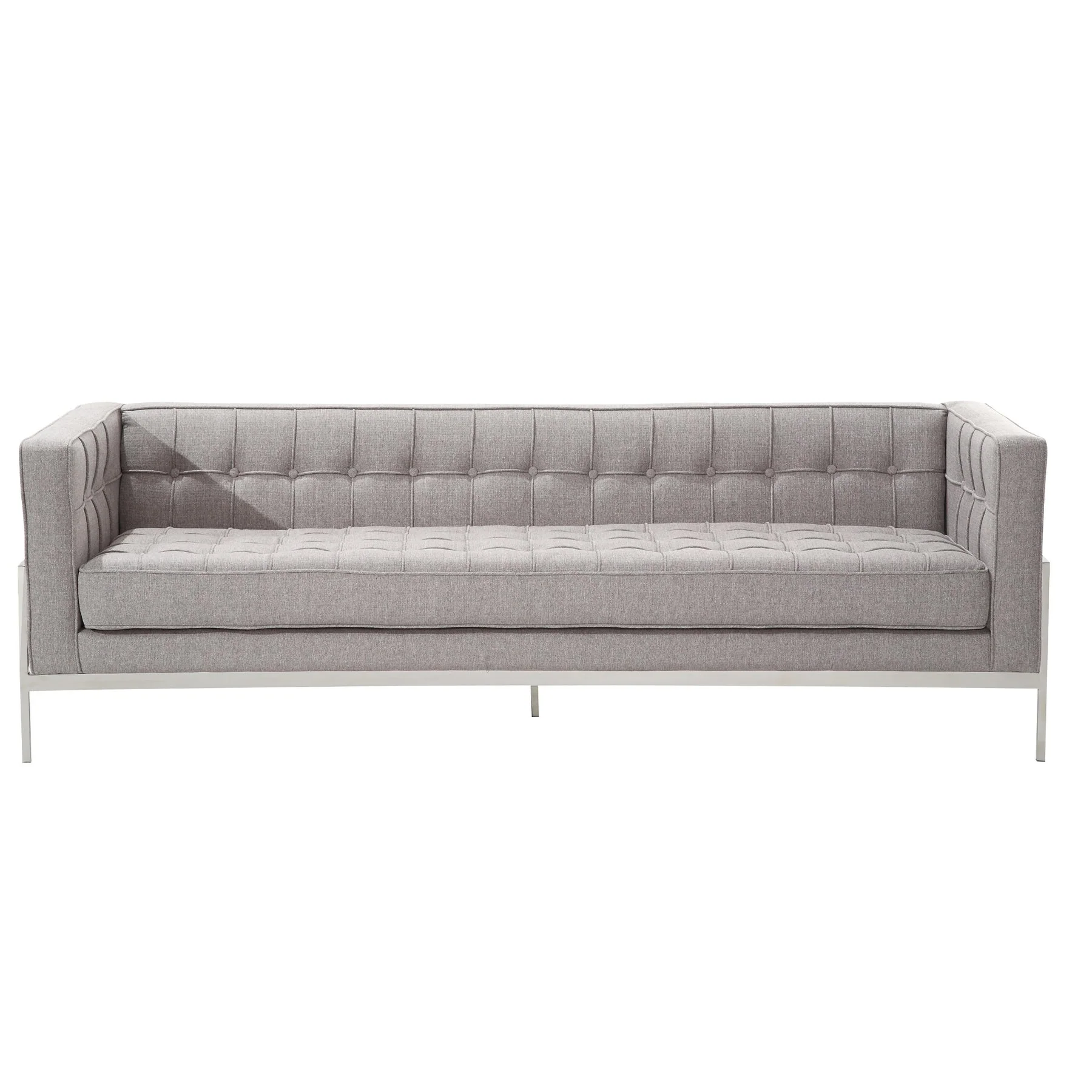 Andre Contemporary Sofa In Gray Tweed and Stainless Steel - Image 2