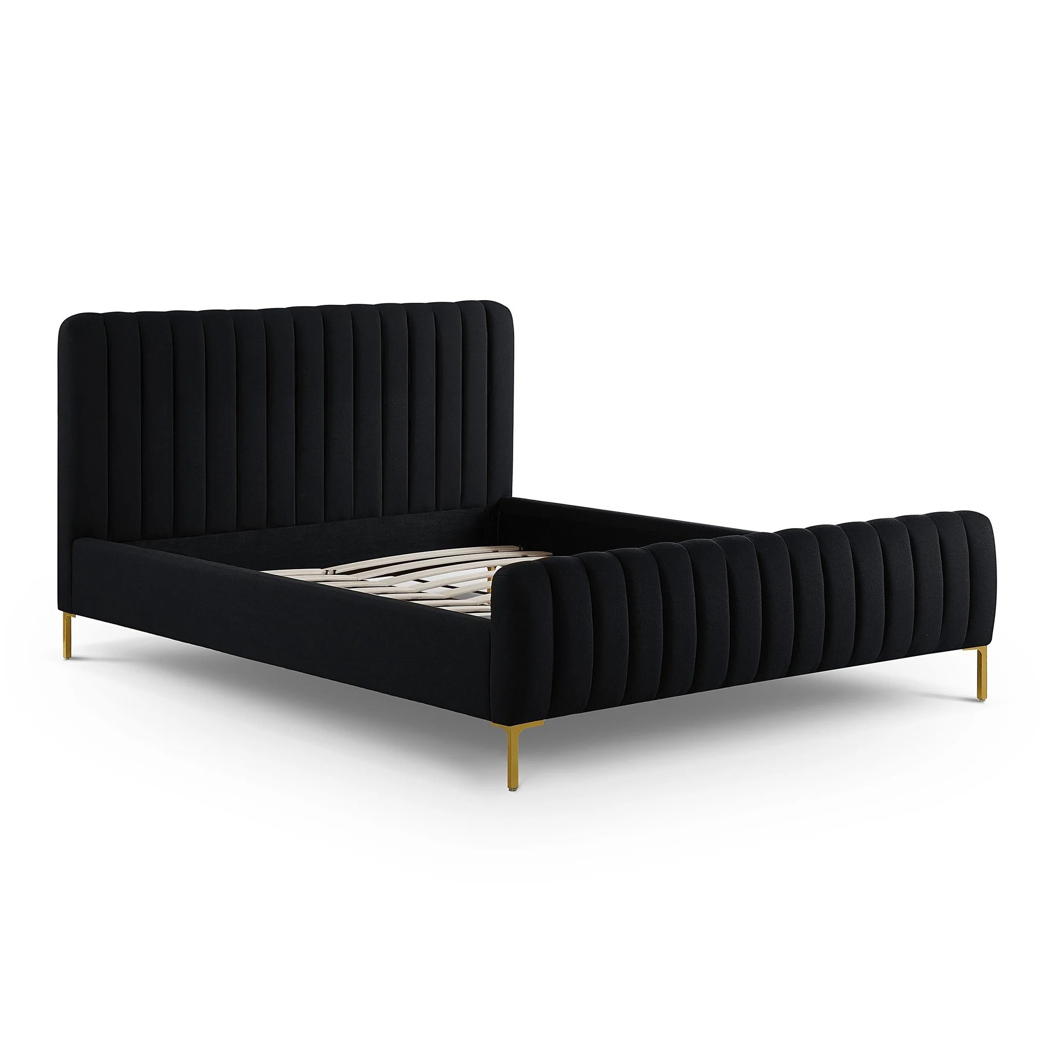 Angela Black Upcycled Linen Queen Bed - Image 5