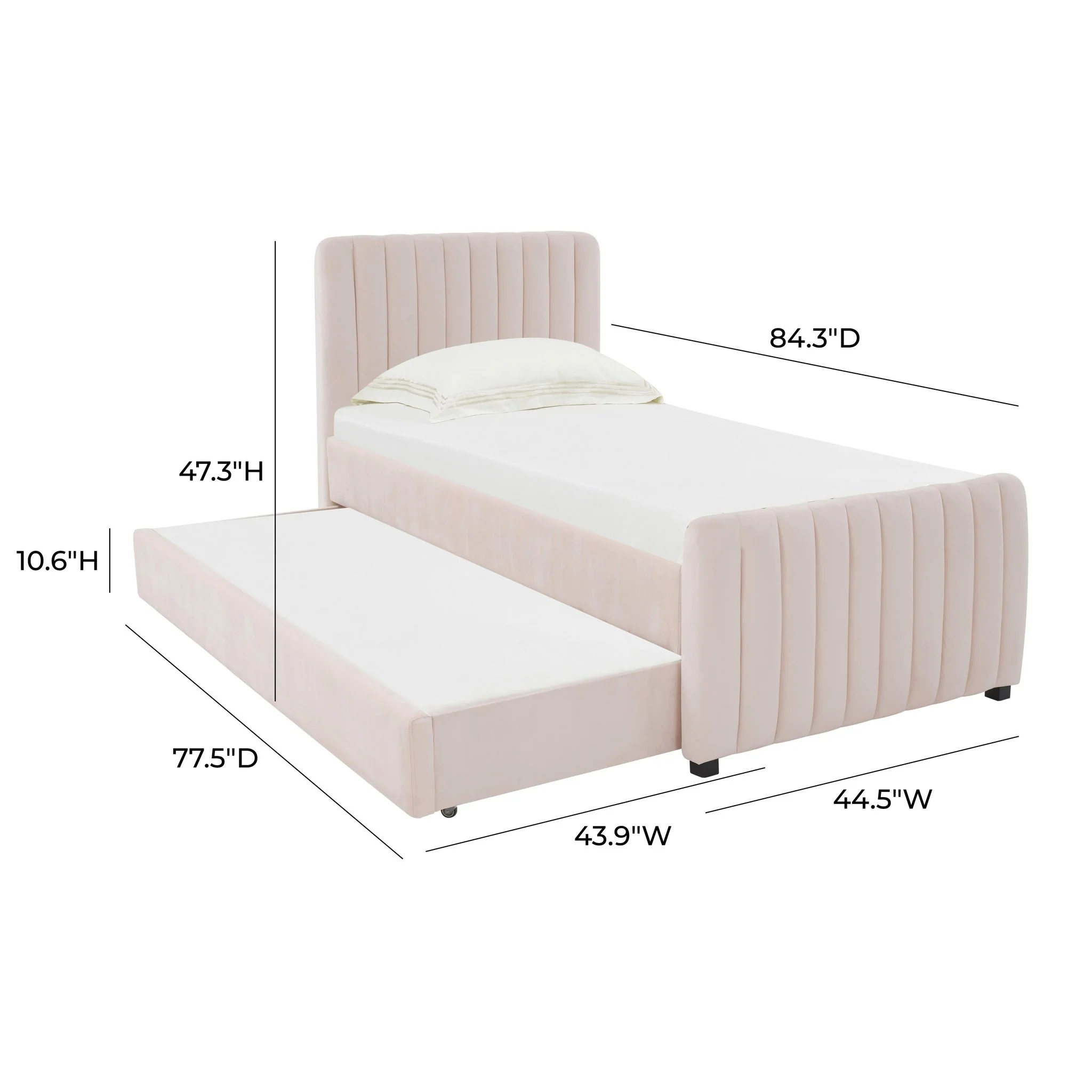 Angela Blush Velvet Trundle Bed in Twin - Image 8