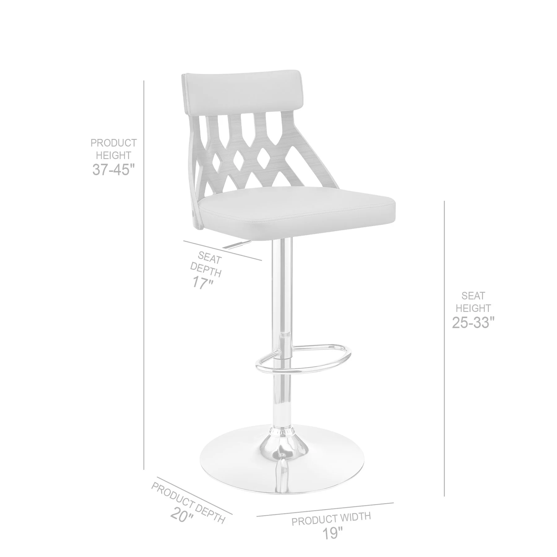 Angelo Adjustable Swivel Cream Faux Leather & Walnut Wood Bar Stool with Chrome Base - Image 9