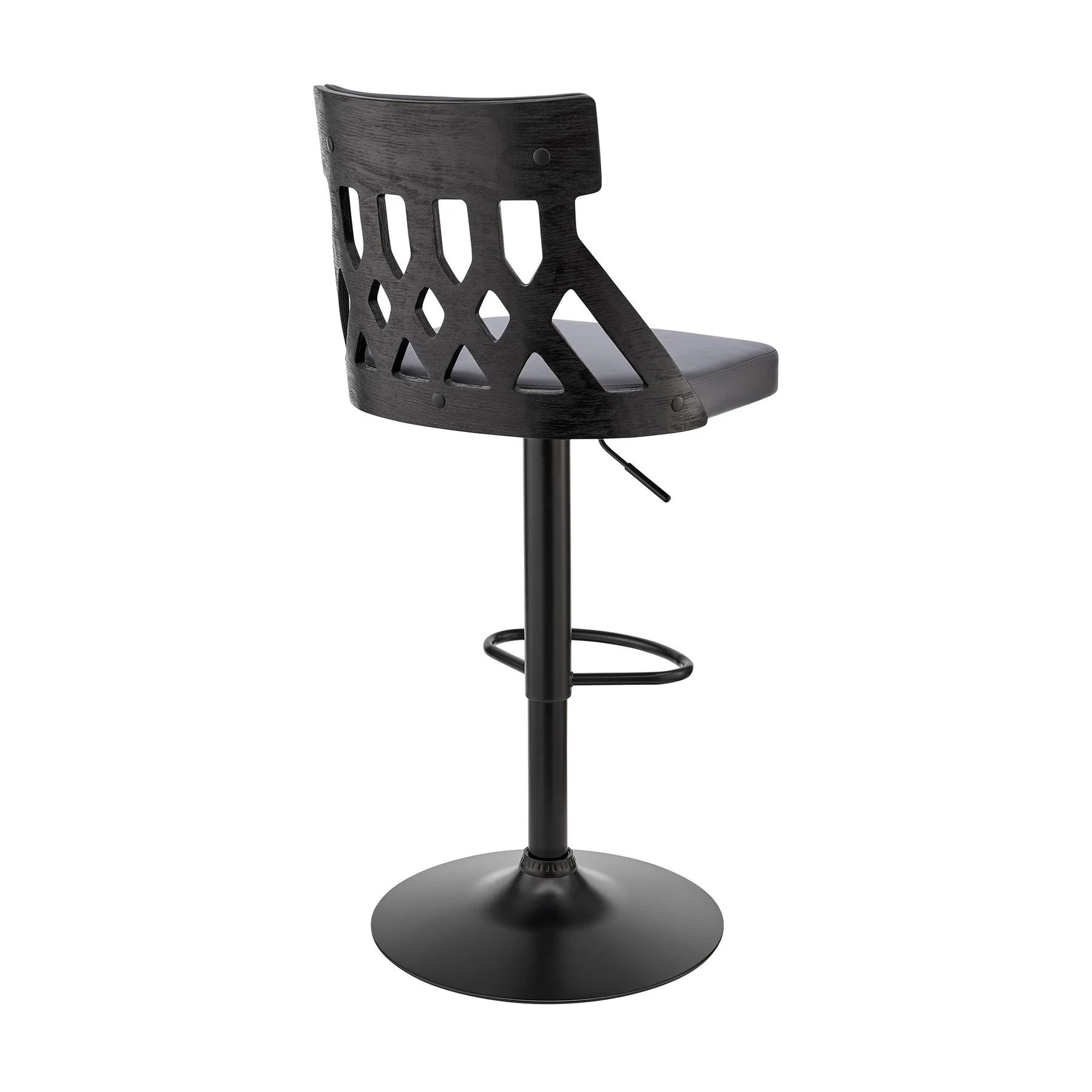 Angelo Adjustable Swivel Gray Faux Leather & Black Wood Bar Stool with Black Base - Image 4