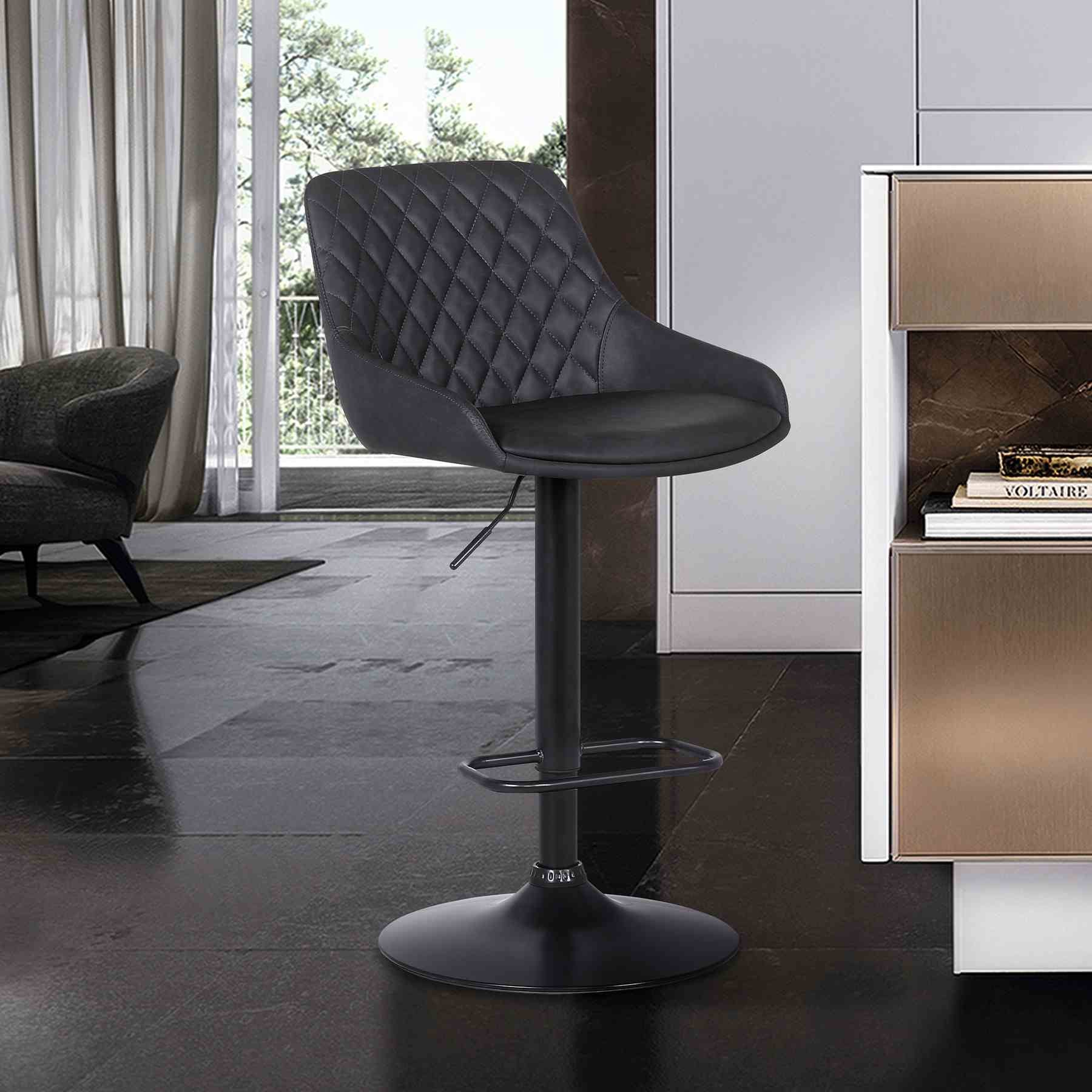 Anibal Adjustable Height Swivel Gray Faux Leather and Black Metal Bar Stool - Image 6