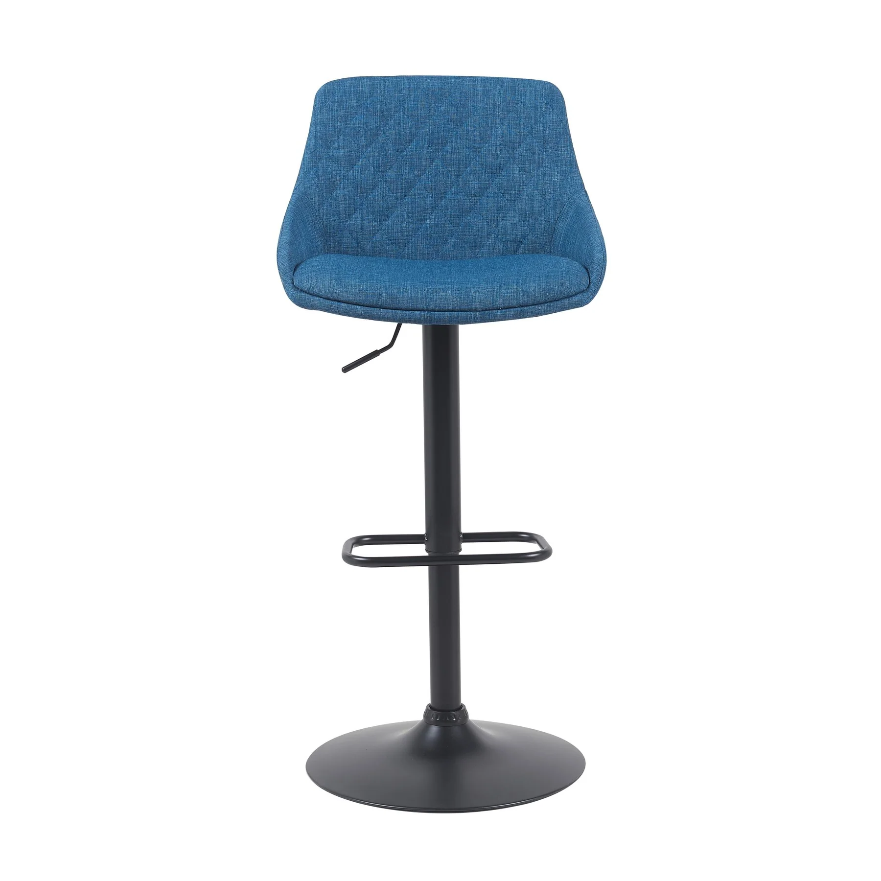 Anibal Modern Adjustable Swivel Barstool in Black Metal Finish with Blue Upholstered Seat - Image 2