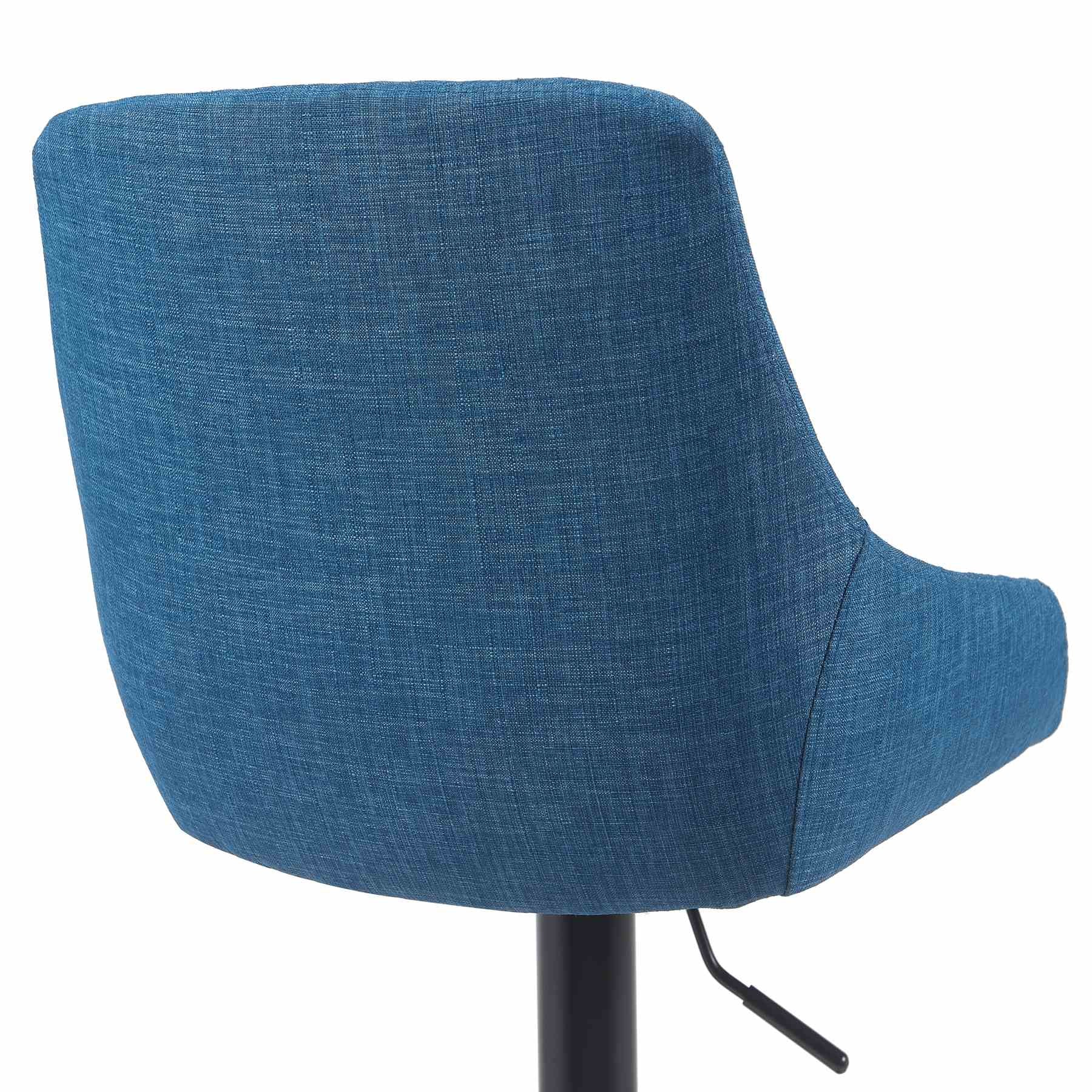 Anibal Modern Adjustable Swivel Barstool in Black Metal Finish with Blue Upholstered Seat - Image 5