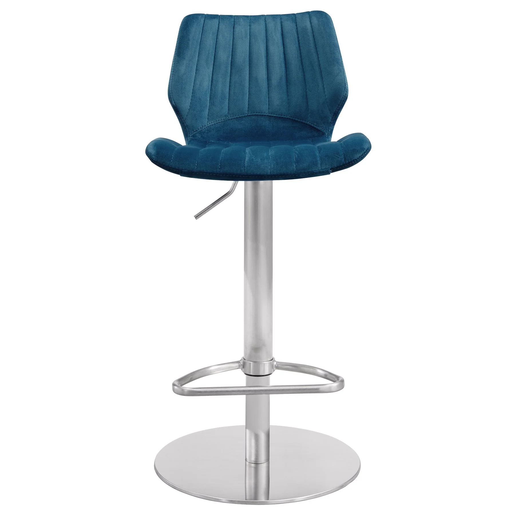 Anika Adjustable Blue Velvet and Brushed Stainless Steel Bar and Counter Stool - Image 2