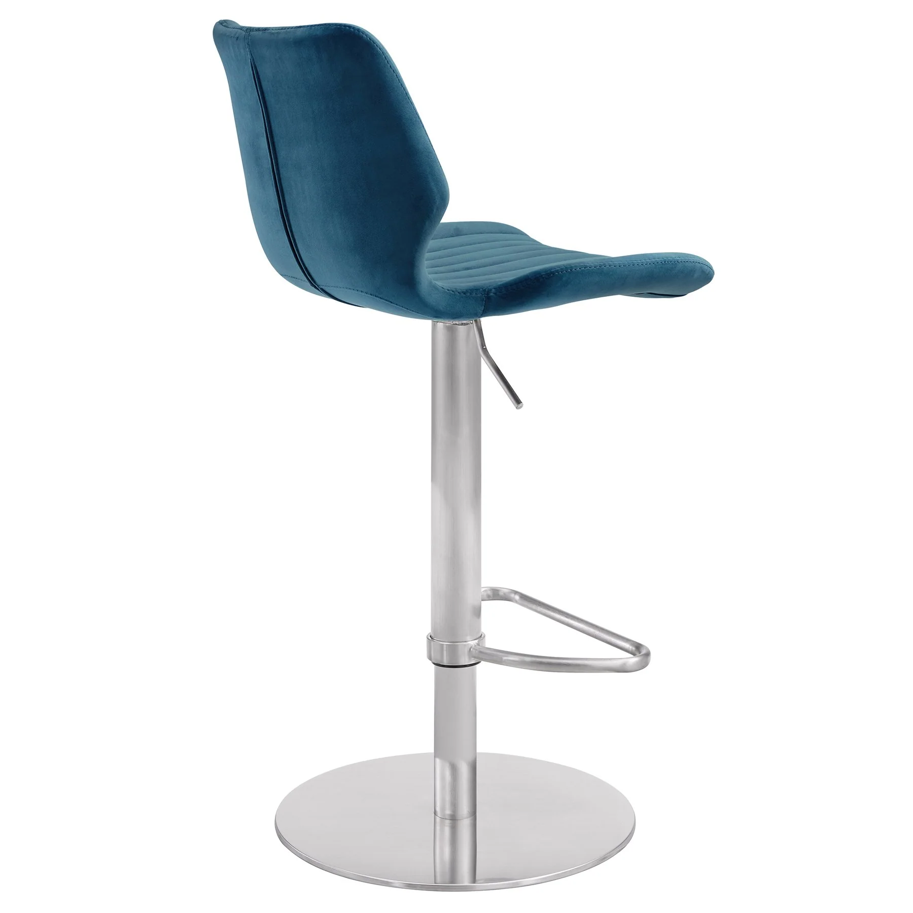 Anika Adjustable Blue Velvet and Brushed Stainless Steel Bar and Counter Stool - Image 3